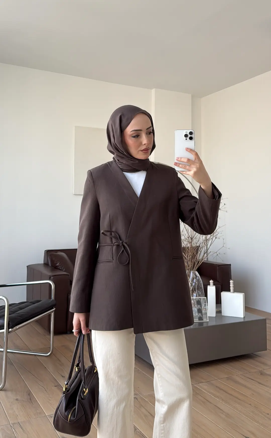 Bağcık Detay Ceket Kahve