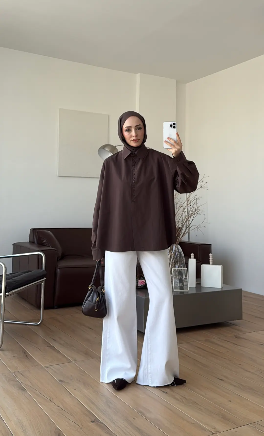 Poplin Sık Düğmeli Gömlek Kahve