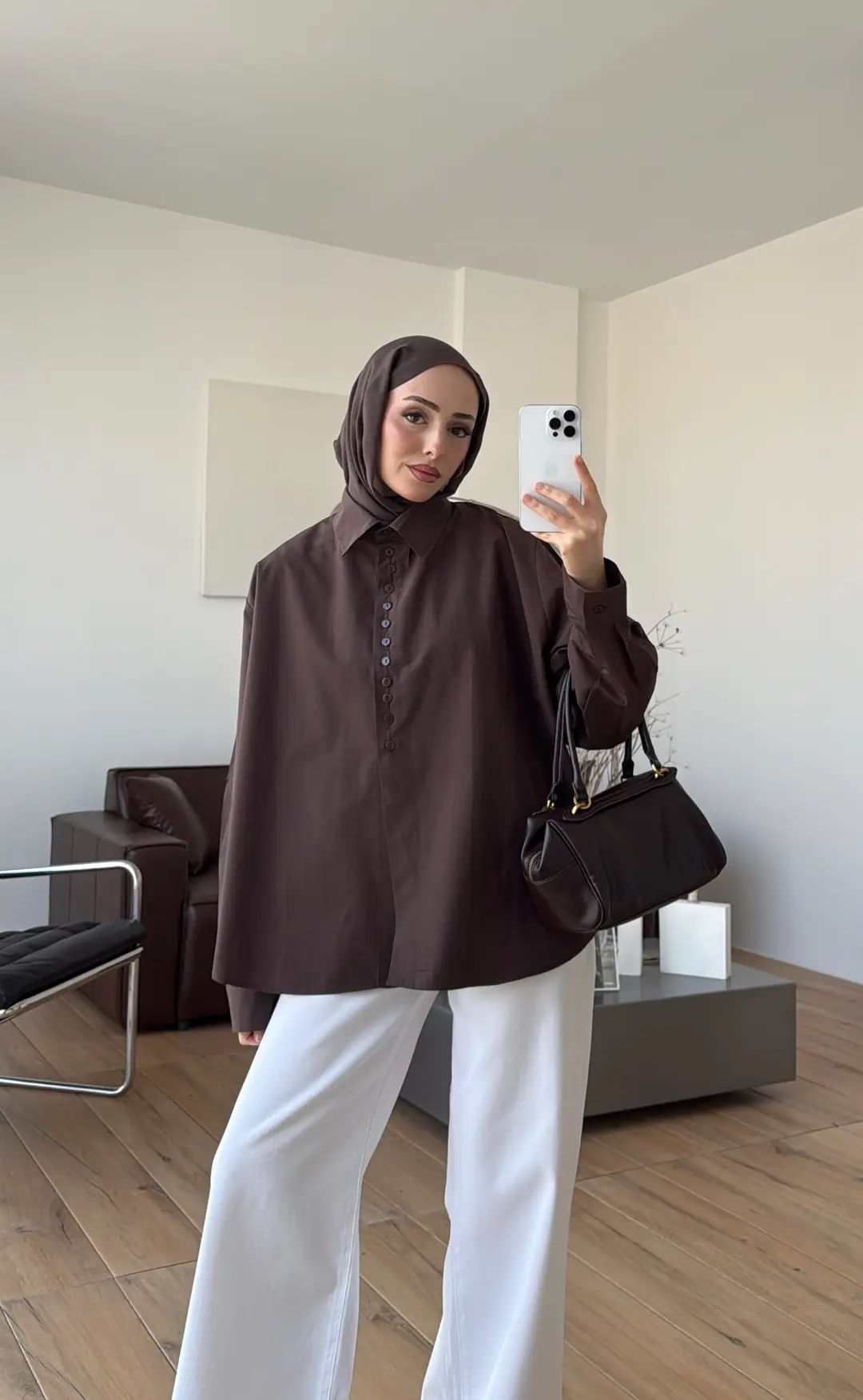 Poplin Sık Düğmeli Gömlek Kahve
