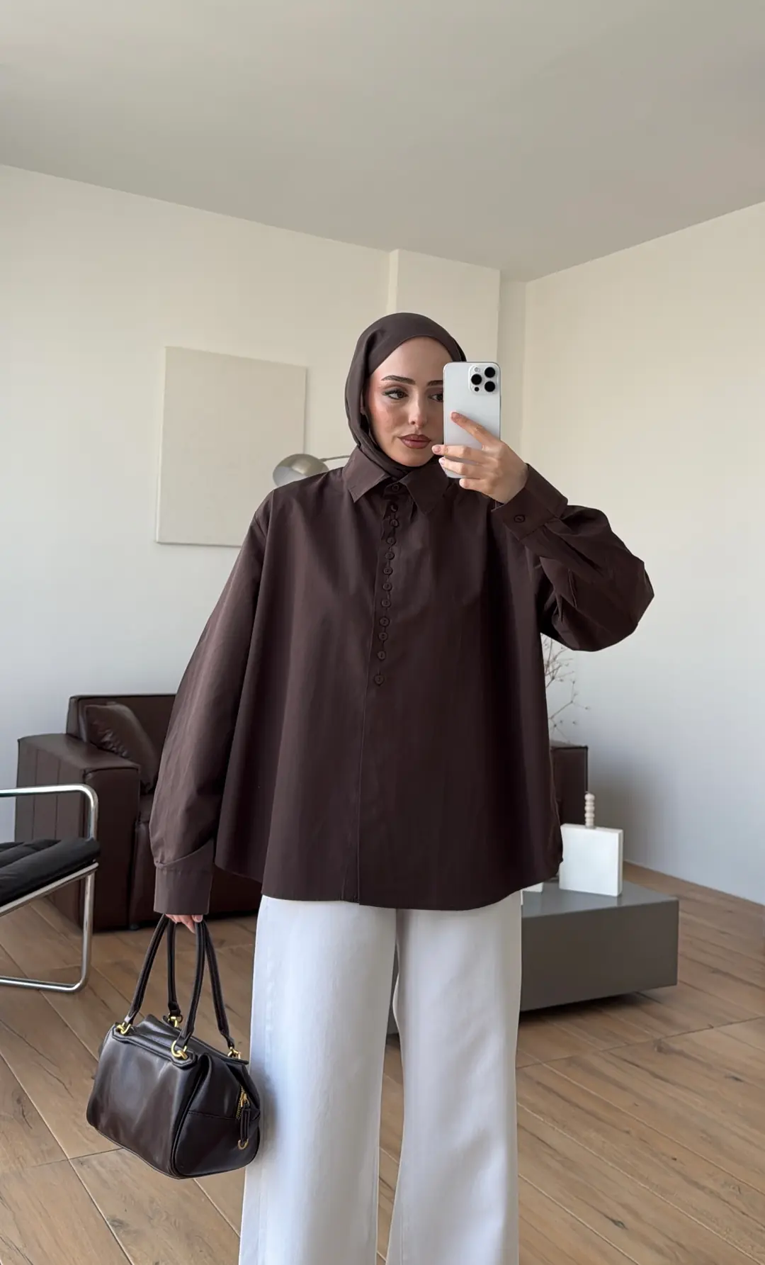 Poplin Sık Düğmeli Gömlek Kahve