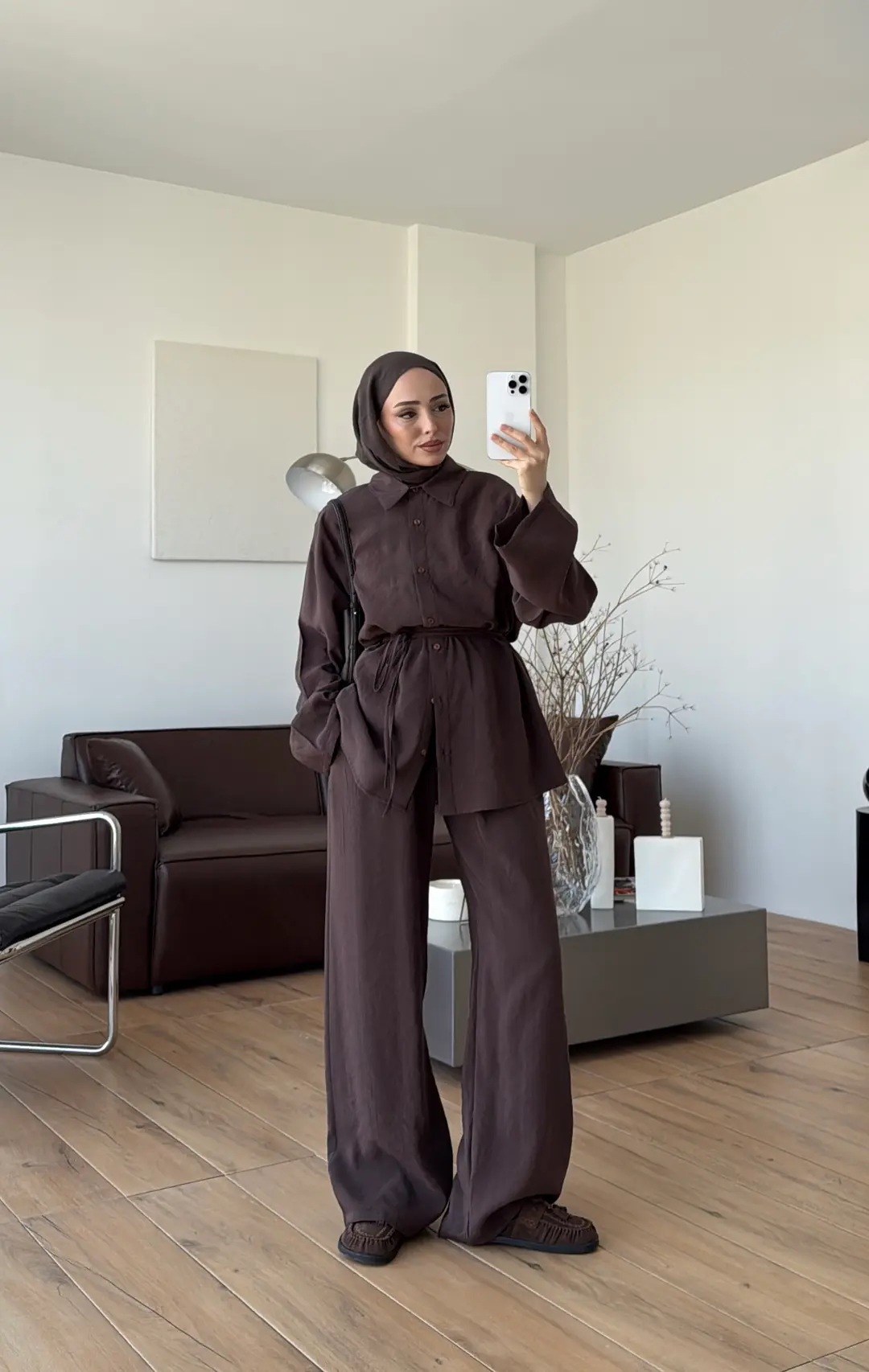 Tencel Bağlamalı Takım Kahve