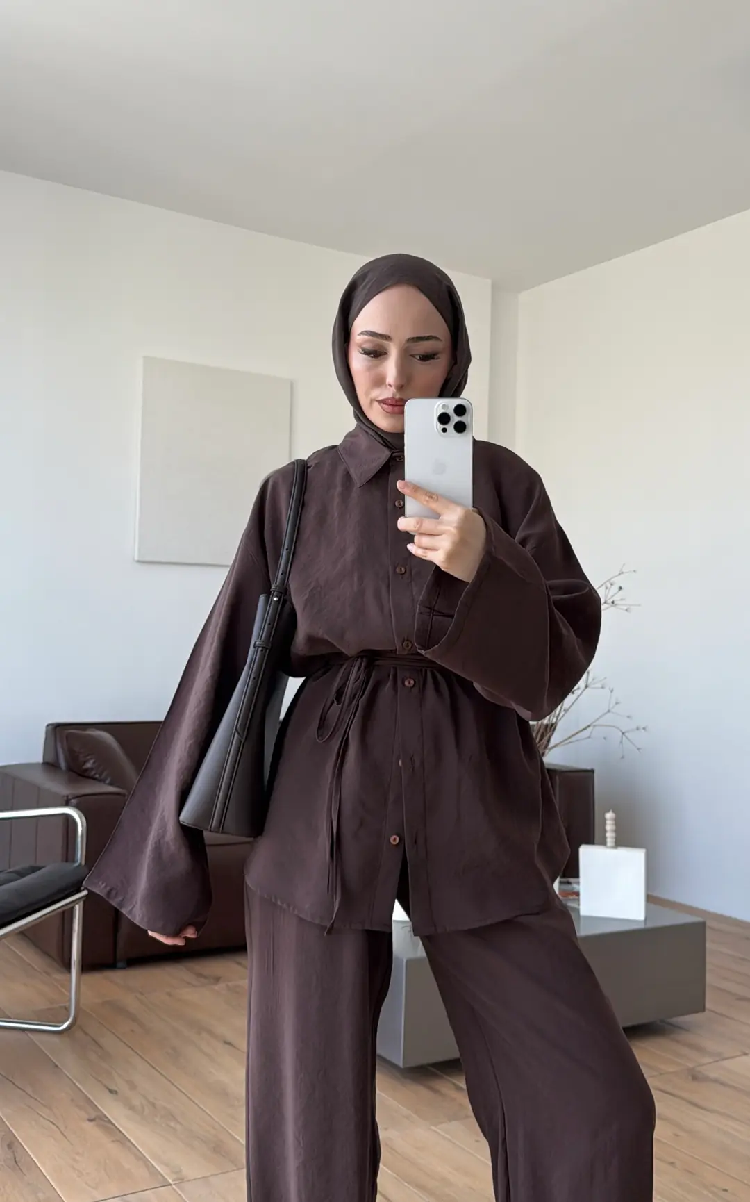 Tencel Bağlamalı Takım Kahve