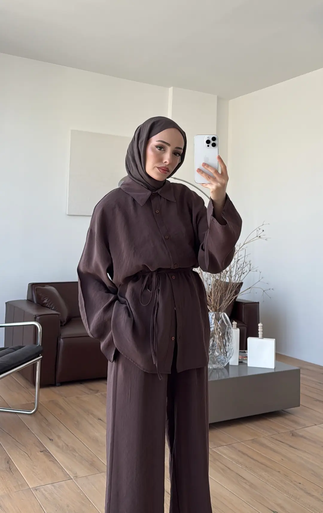 Tencel Bağlamalı Takım Kahve