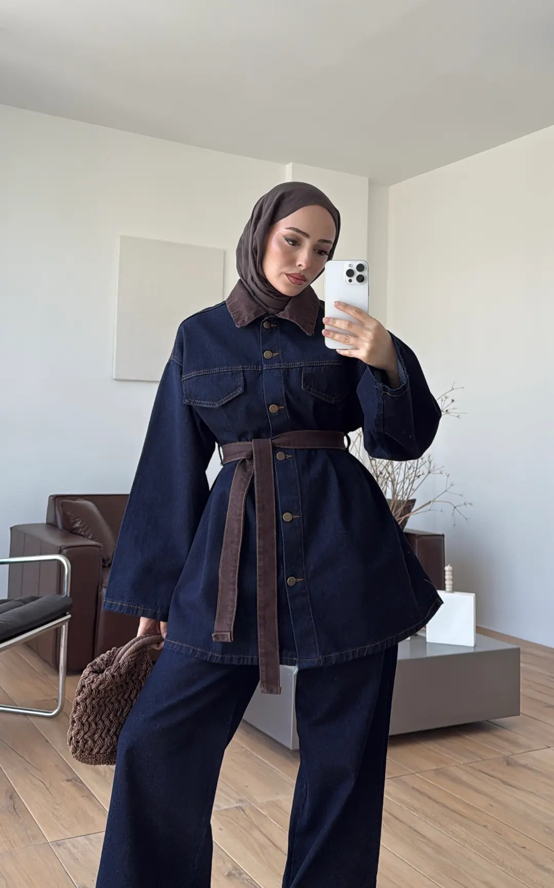 Seyyar Kemerli Denim Takım