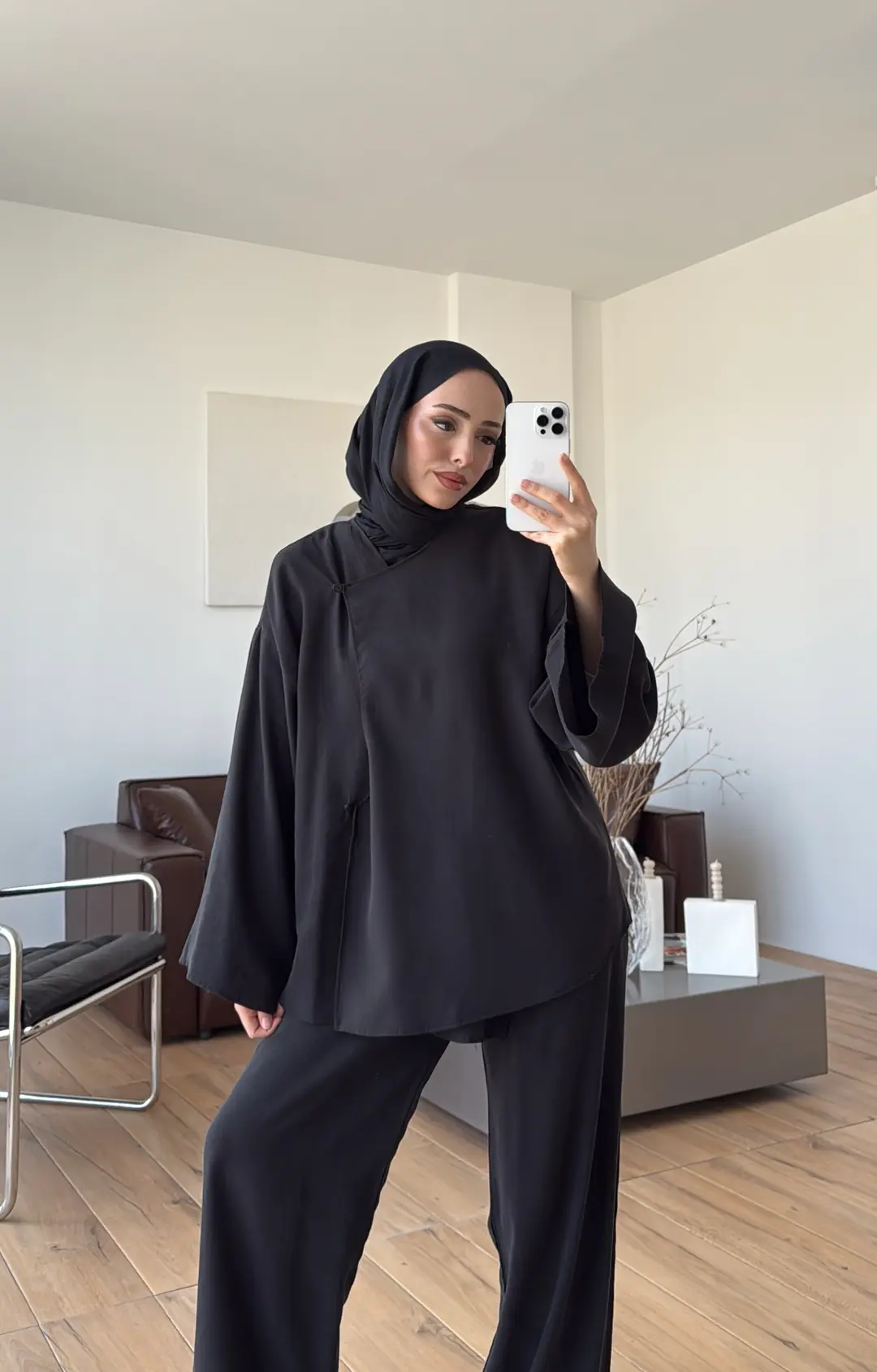Dökümlü Gömlek Pantolon Takım Siyah