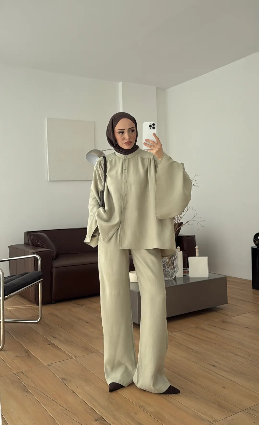 Geniş Kol Büzgülü Takım Mint