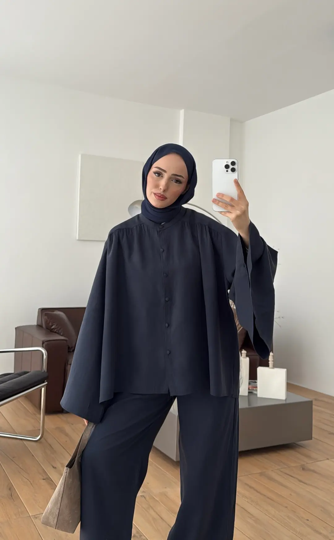 Geniş Kol Büzgülü Takım Lacivert