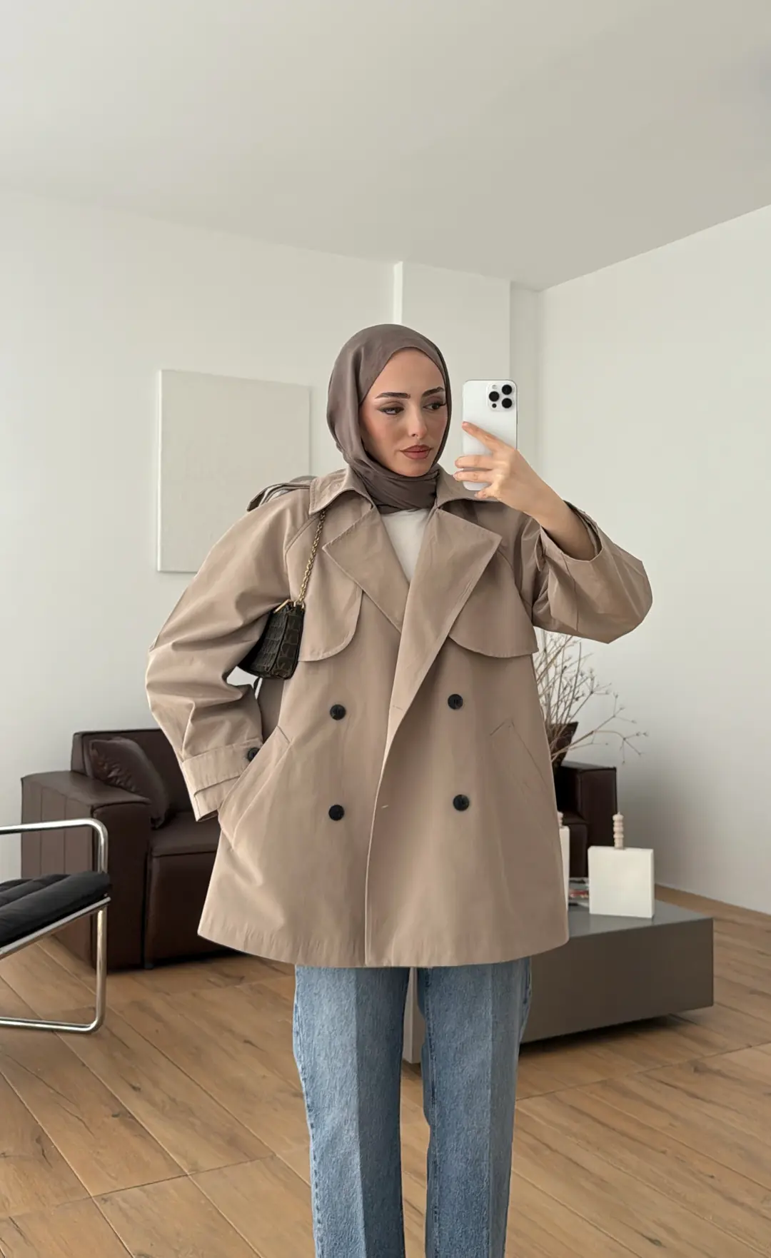 Allerli Kısa Trençkot Vizon