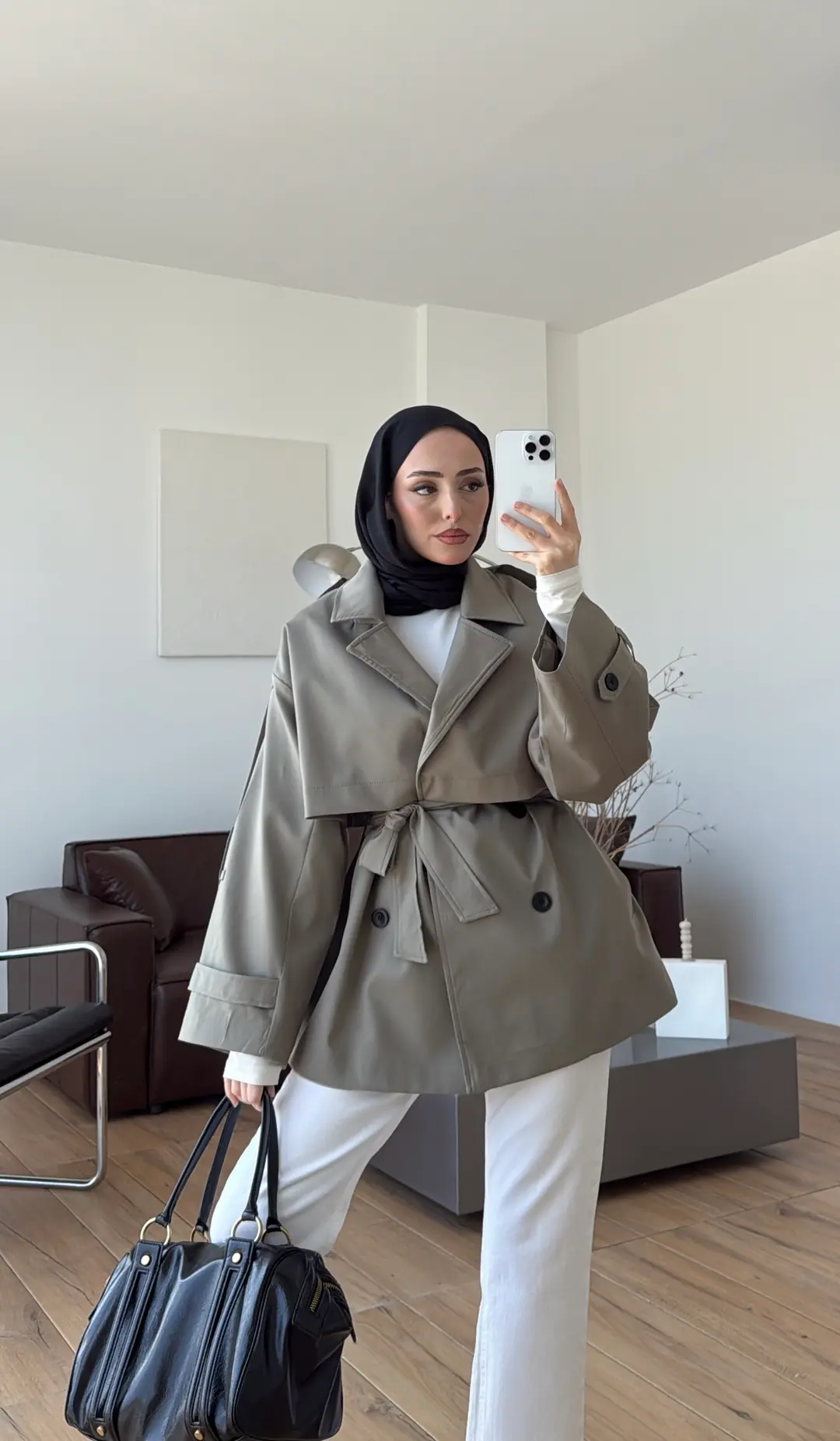 Kısa Trençkot Küf Yeşili