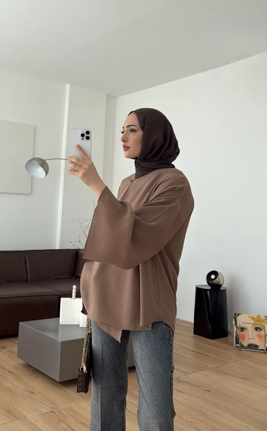 Asimetrik Kesim Bluz Sütlü Kahve