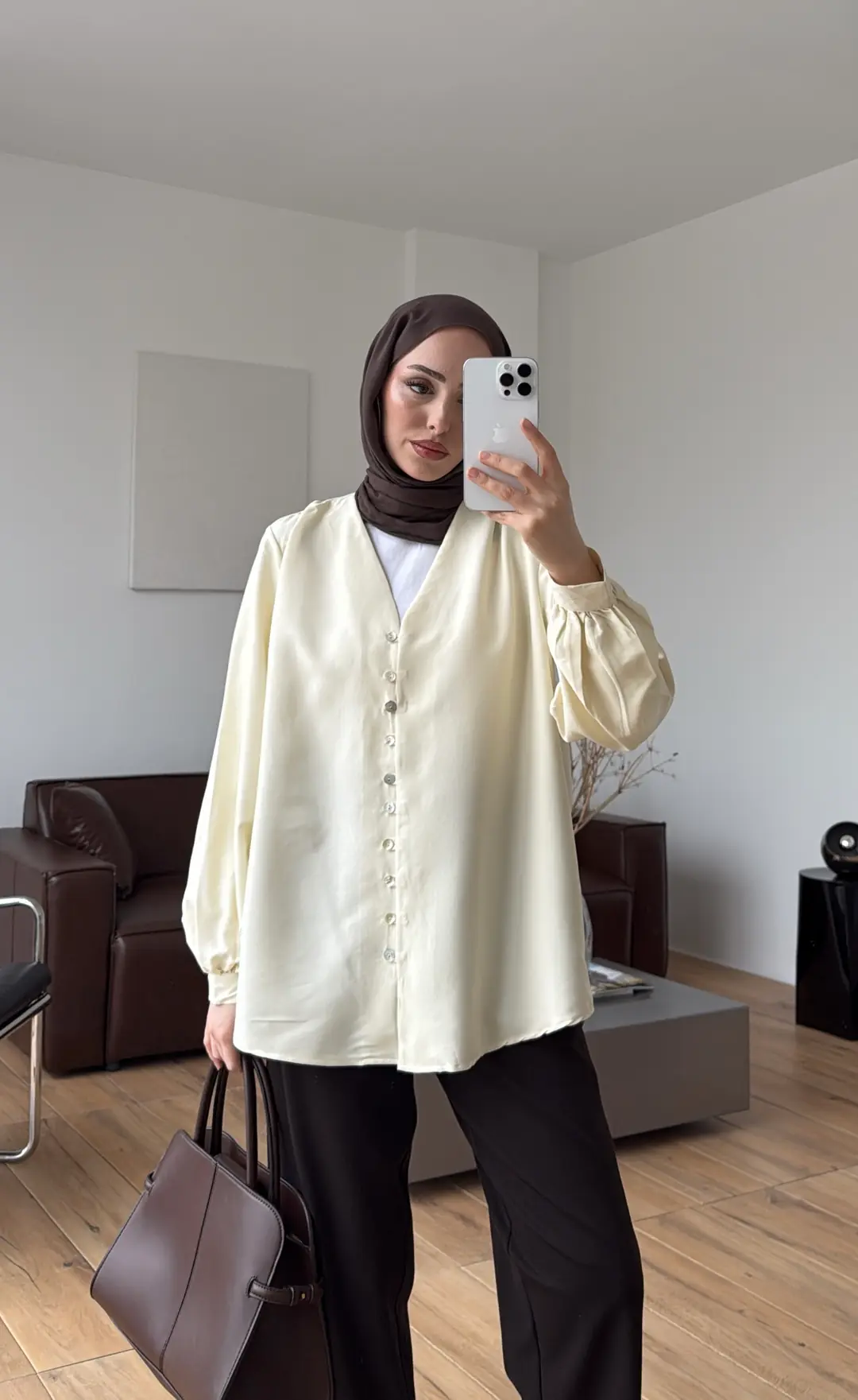 Büzgü Detaylı Dökümlü Gömlek Sarı