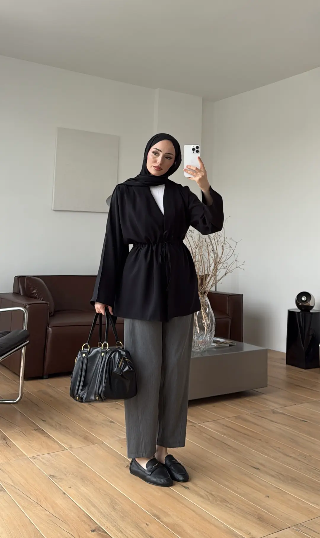Omzu Pile Detay Kimono/Ceket Siyah