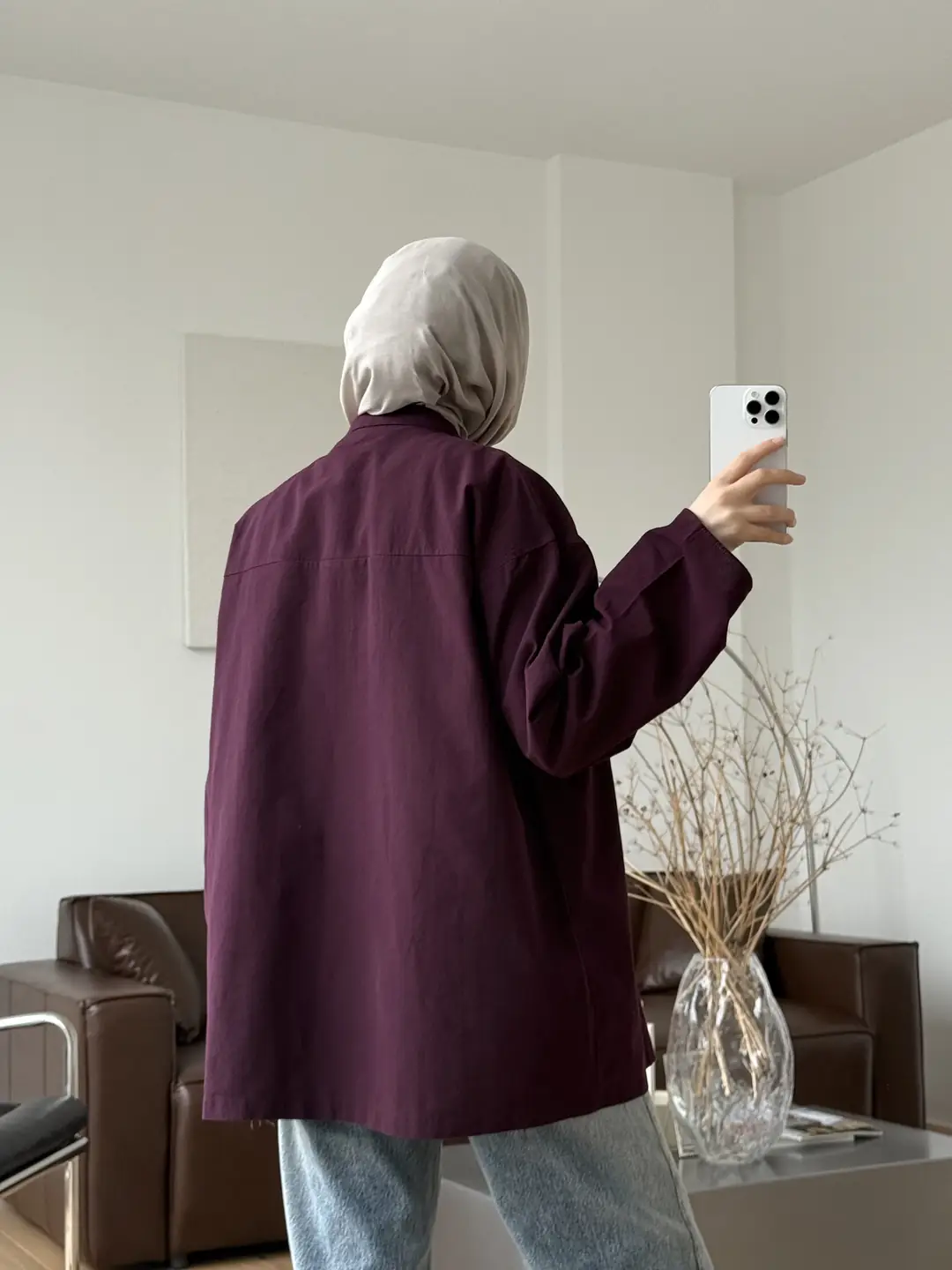 Yakası Bağlamalı Keten Bluz Mürdüm
