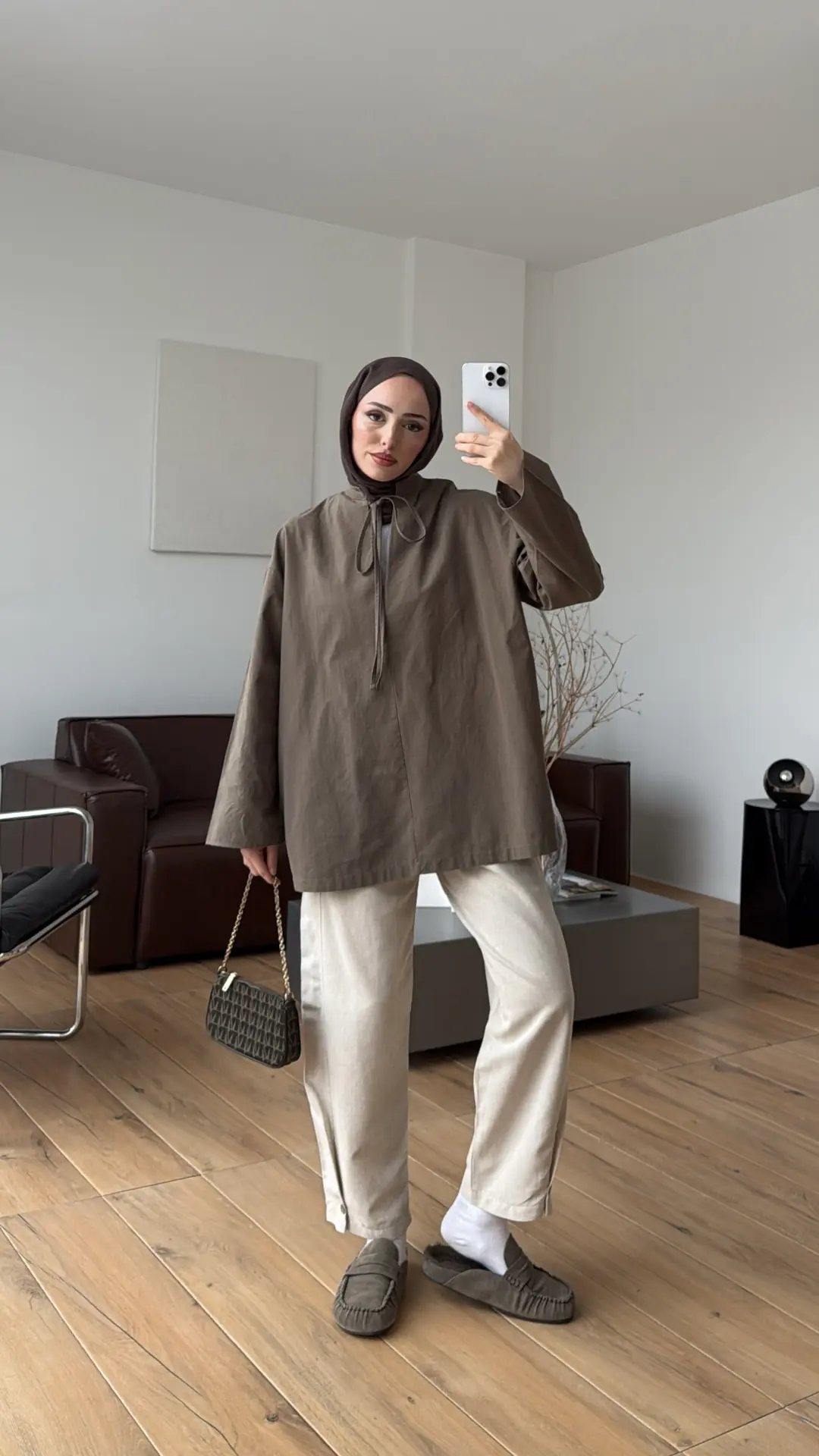 Yakası Bağlamalı Keten Bluz Haki