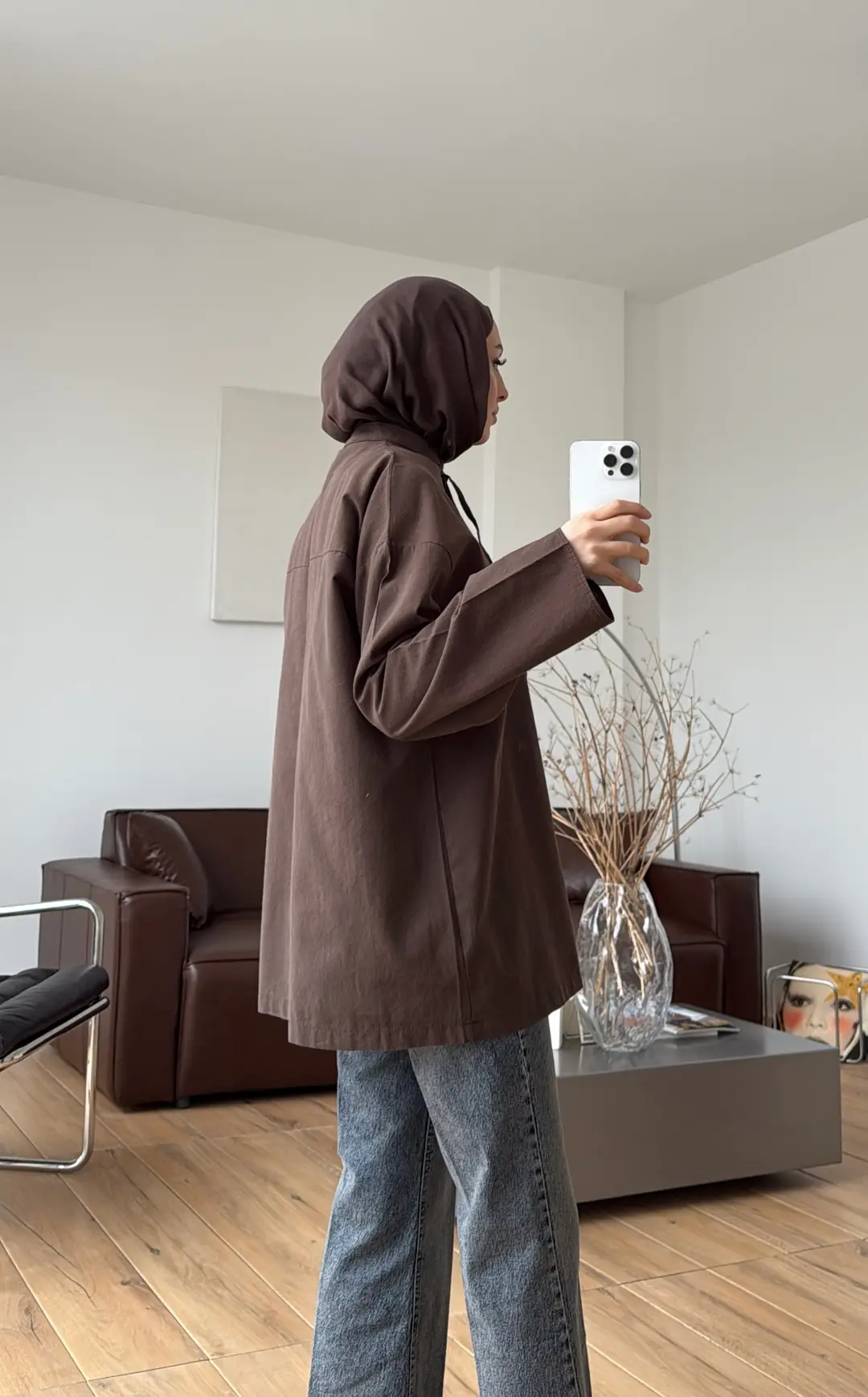 Yakası Bağlamalı Keten Bluz Kahve