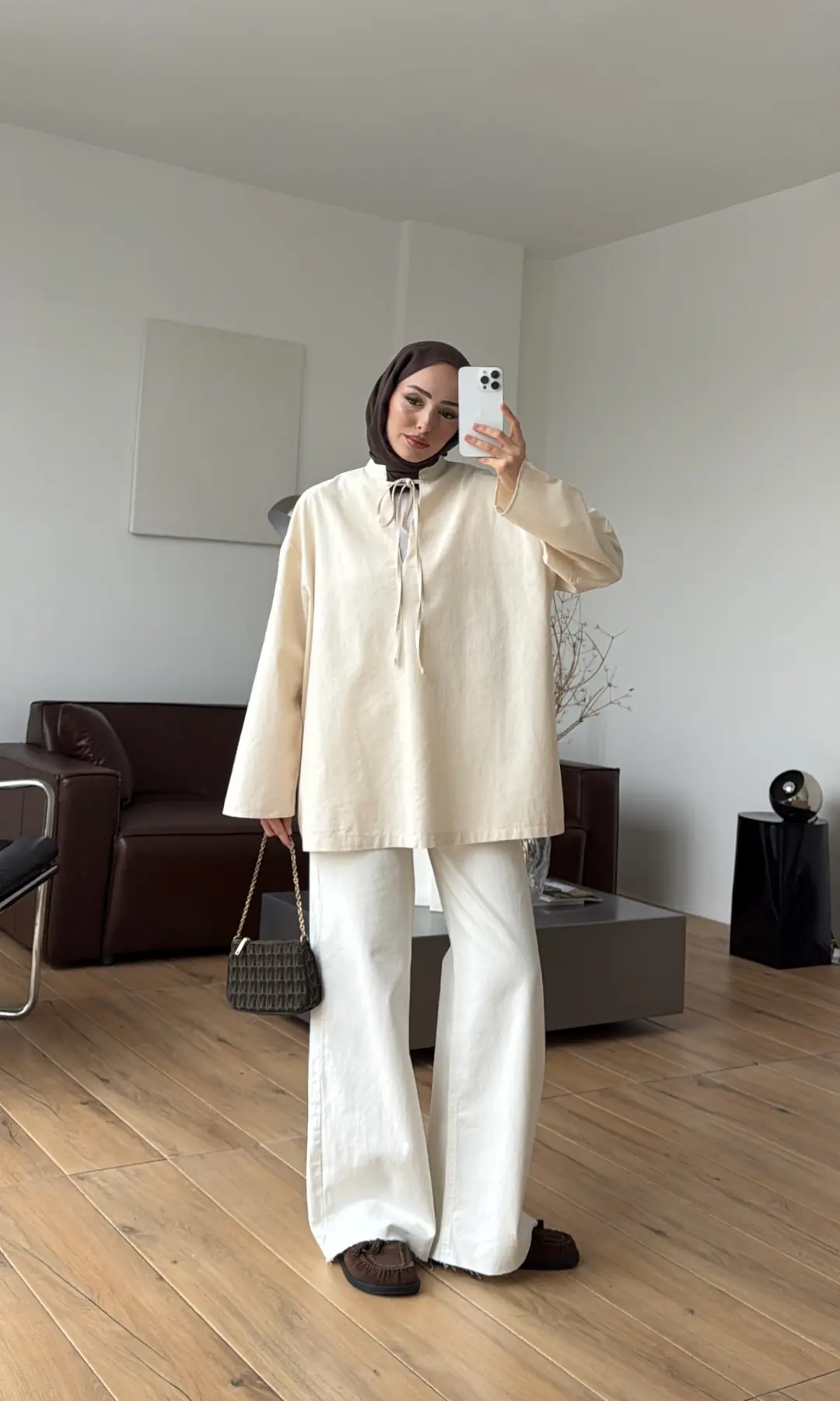 Yakası Bağlamalı Keten Bluz Natural
