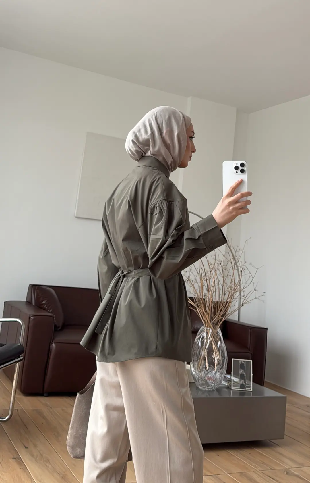 Kendinden Kemerli Gömlek Haki