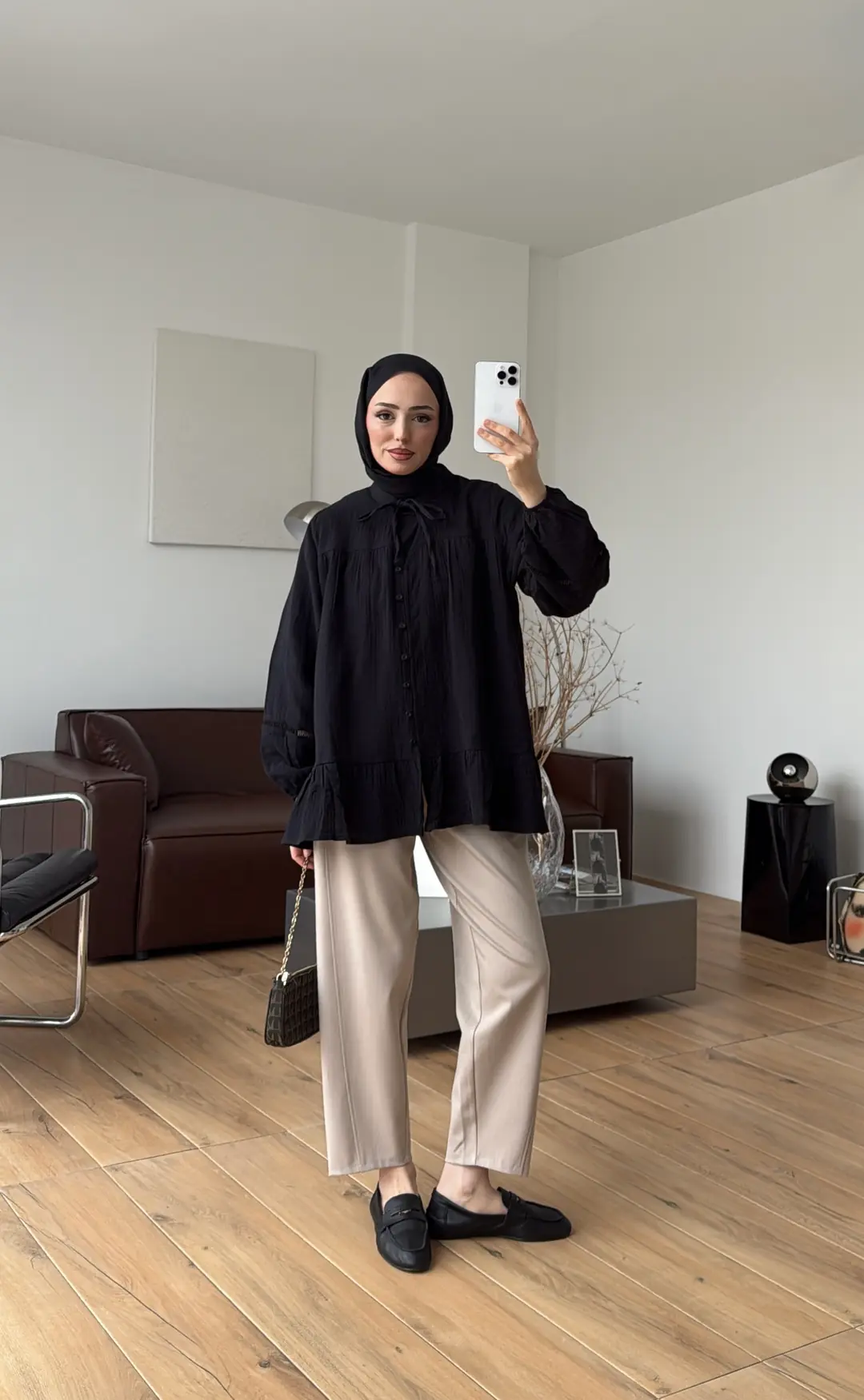 Şerit Detay Muslin Gömlek Siyah