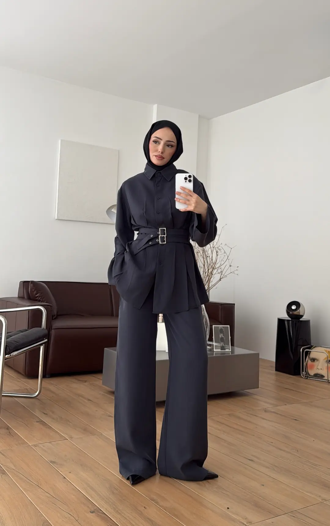 Pile Detay Kemerli Takım Petrol