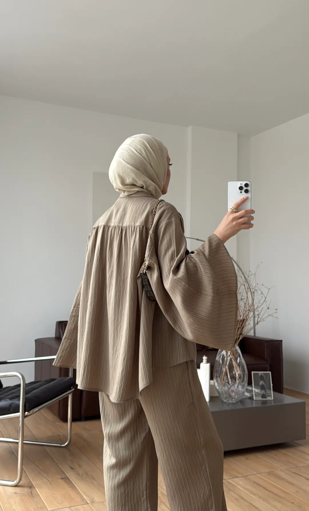 Oversize Geniş Kol Çizgili Takım Haki