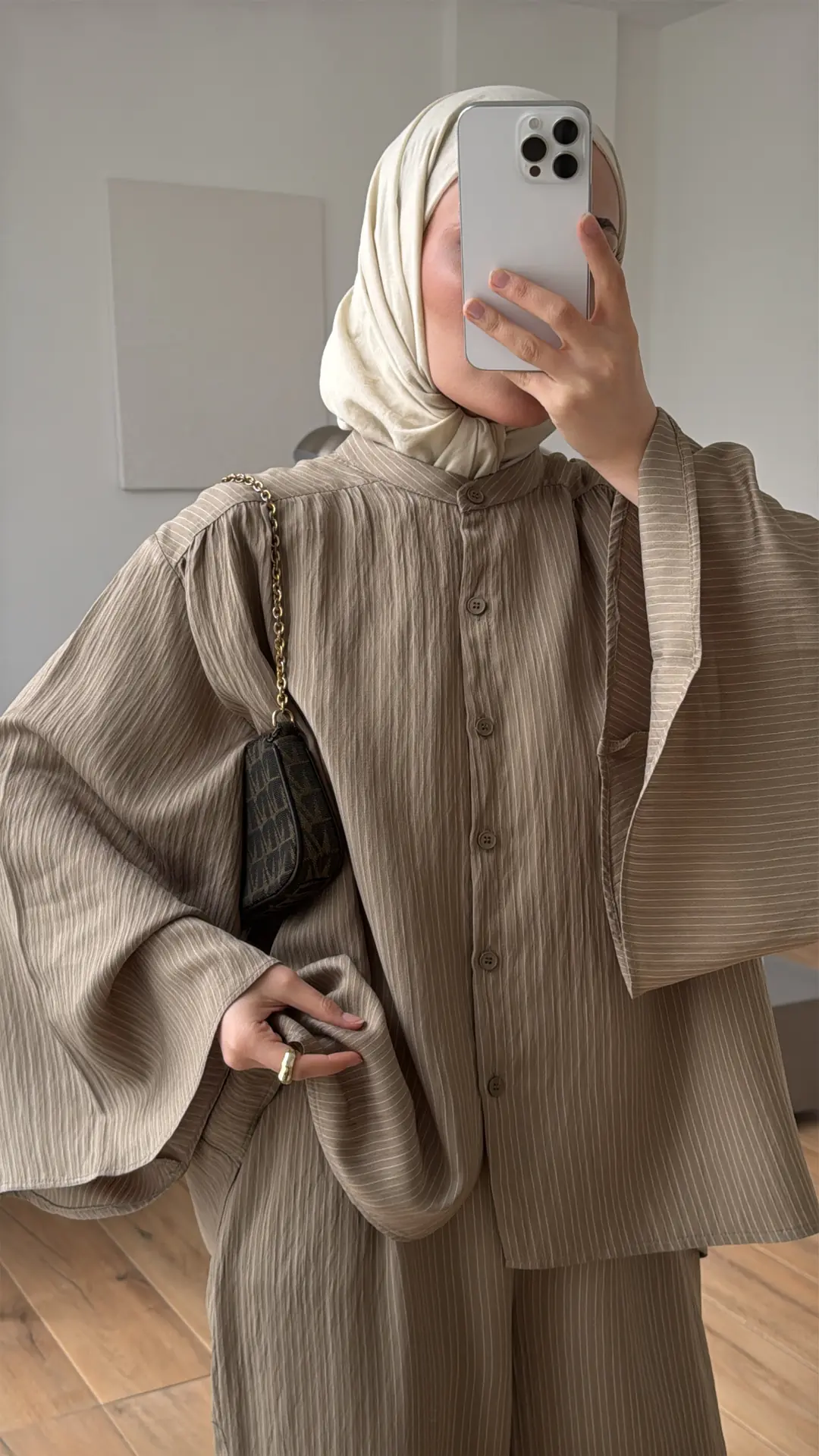 Oversize Geniş Kol Çizgili Takım Haki