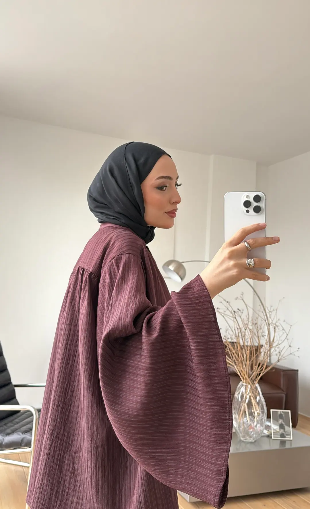 Oversize Geniş Kol Çizgili Takım Bordo