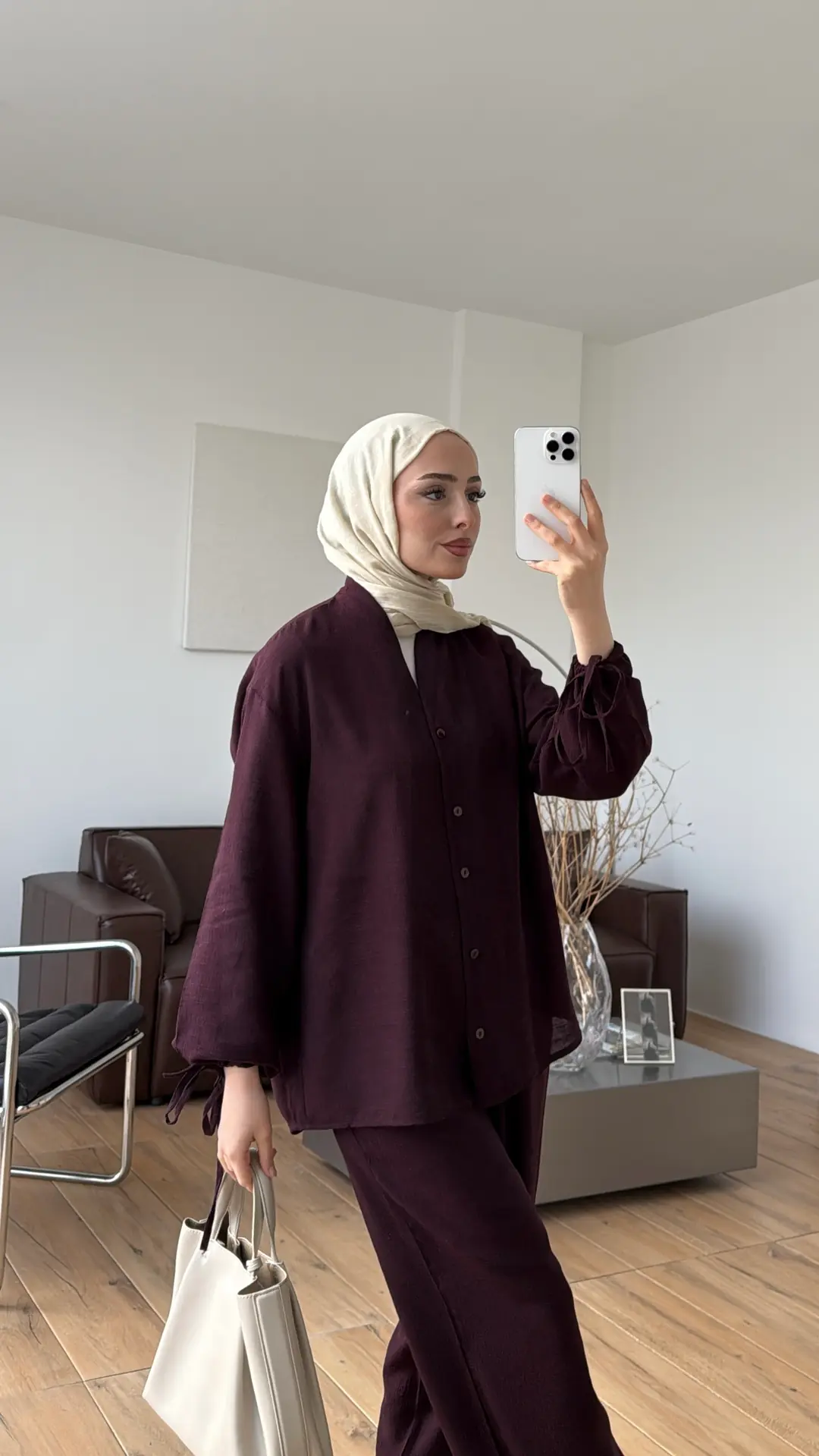 Oversize Kol Bagcıklı Takım Mürdüm