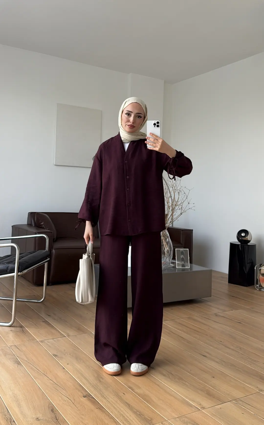 Oversize Kol Bagcıklı Takım Mürdüm