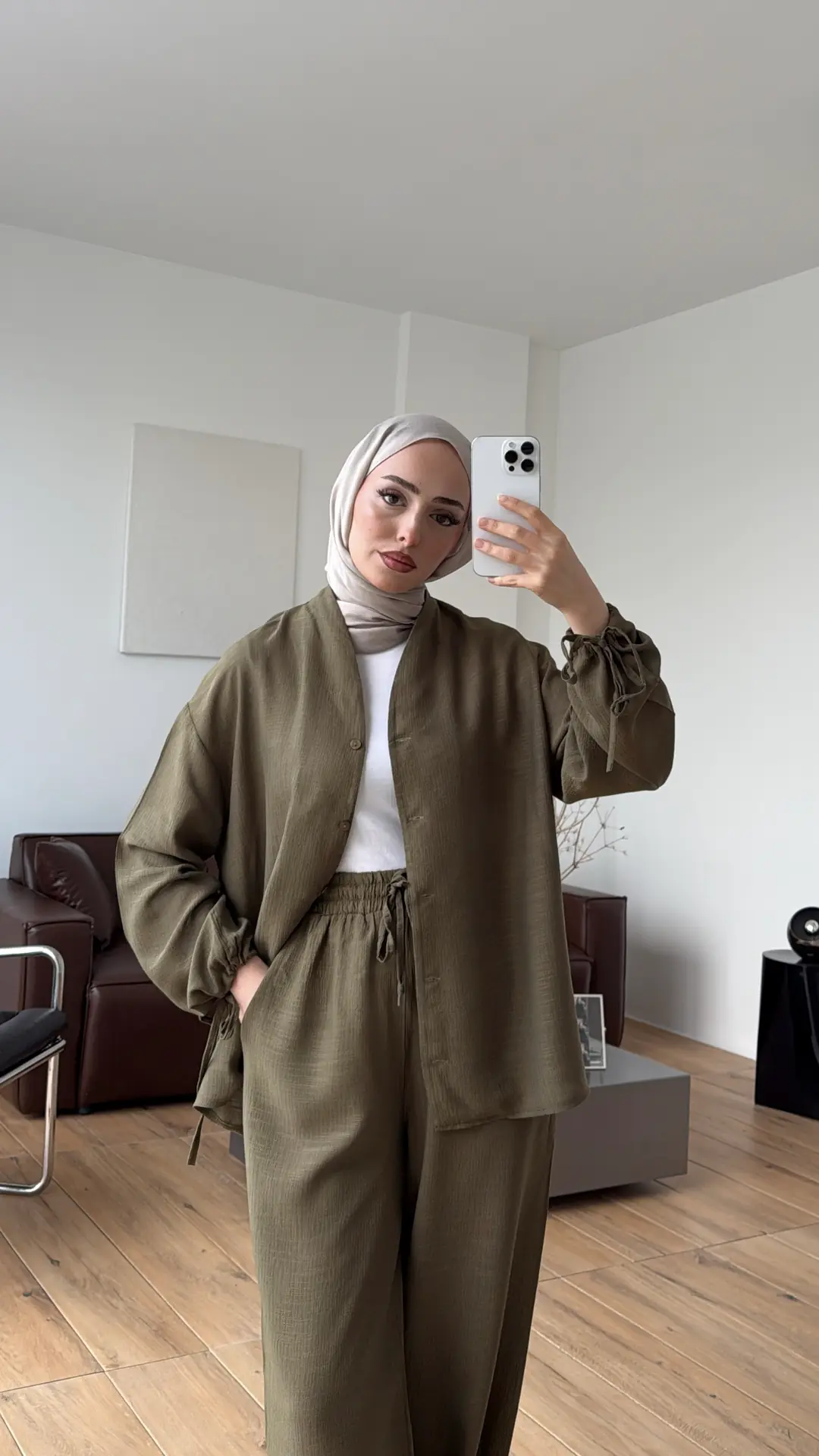 Oversize Kol Bagcıklı Takım Haki