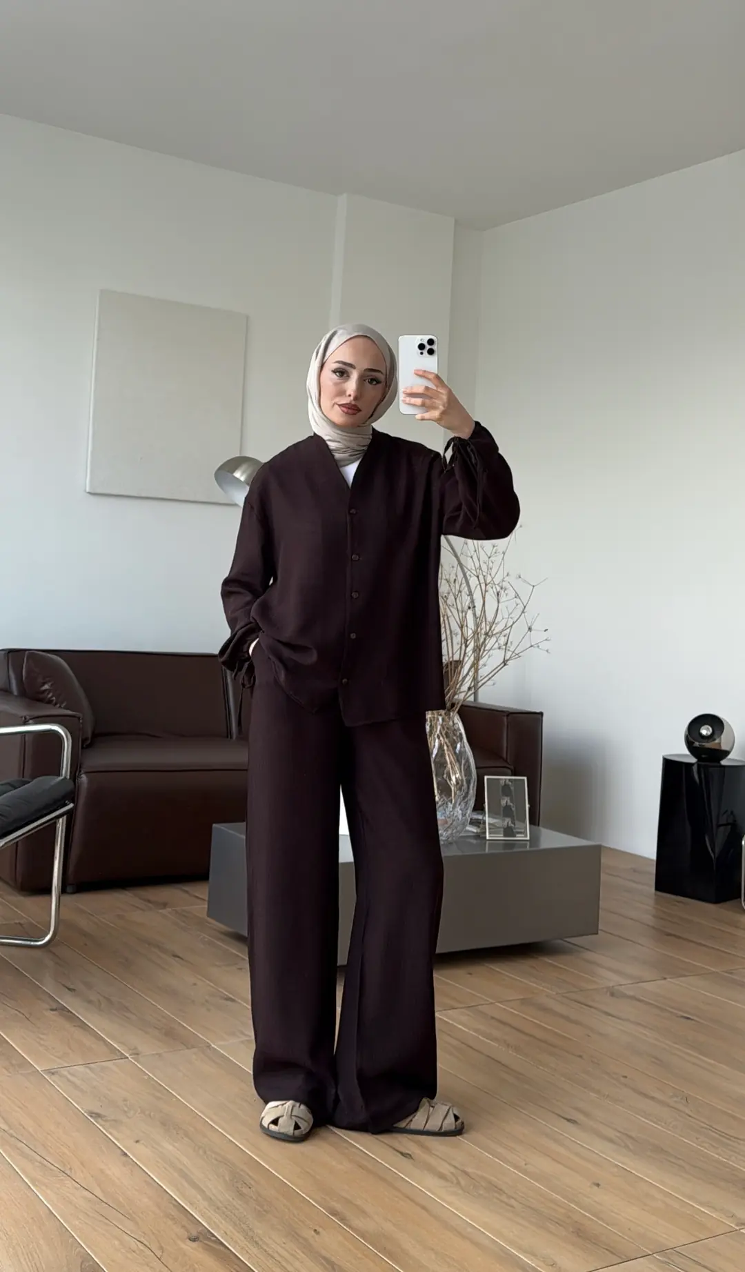 Oversize Kol Bagcıklı Takım Kahve