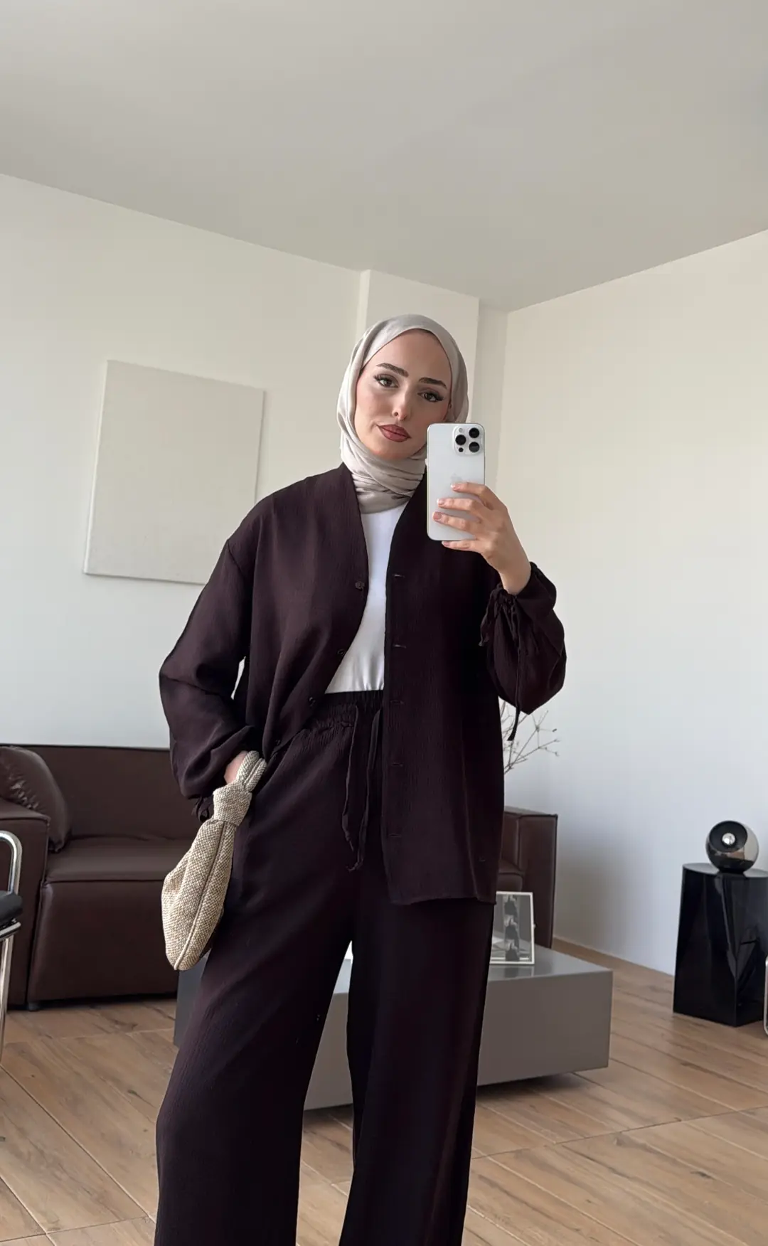 Oversize Kol Bagcıklı Takım Kahve