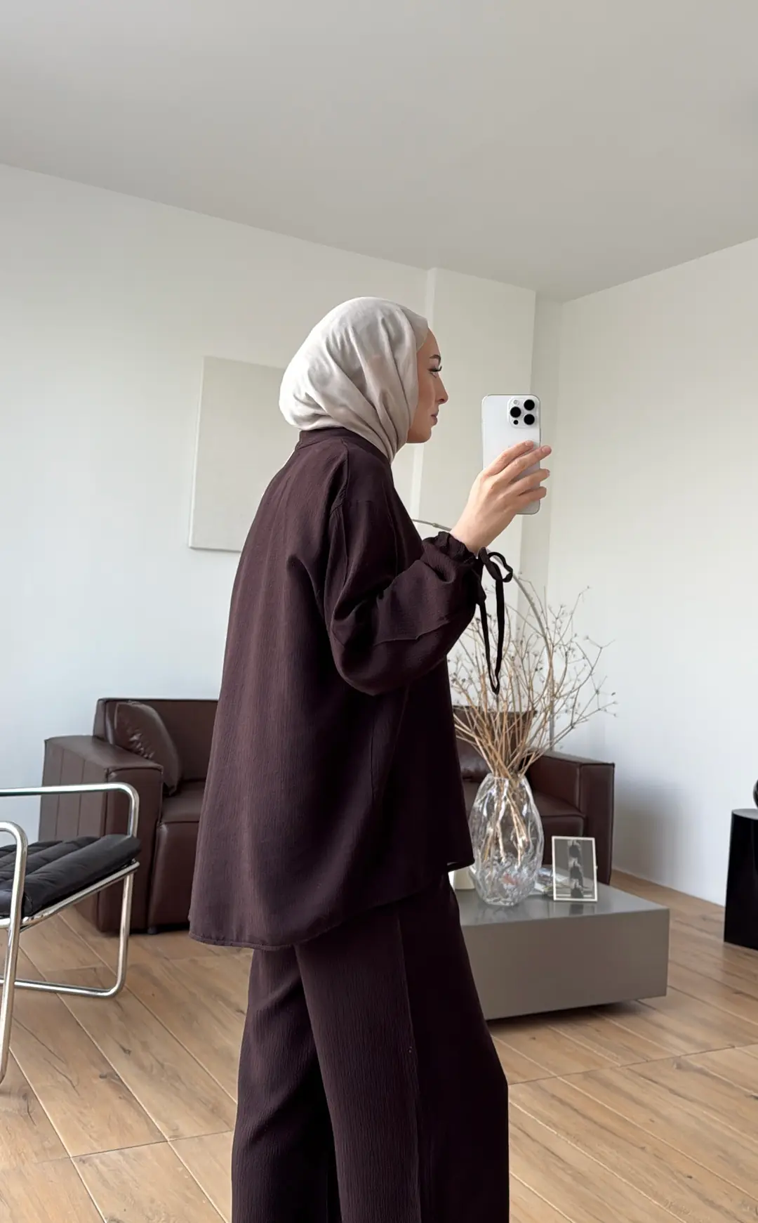 Oversize Kol Bagcıklı Takım Kahve