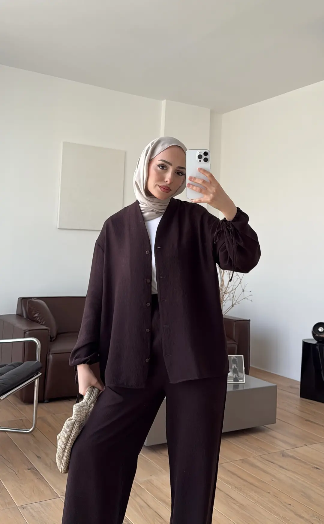 Oversize Kol Bagcıklı Takım Kahve