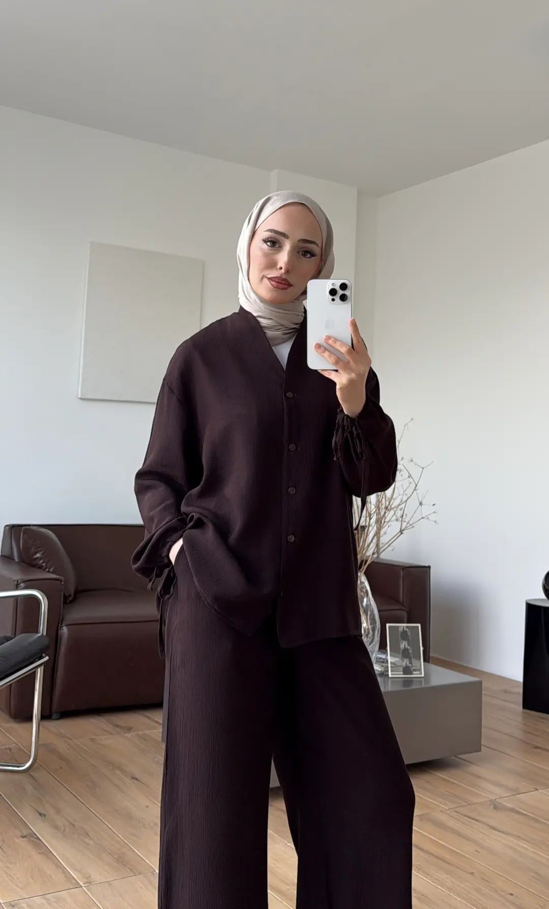Oversize Kol Bagcıklı Takım Kahve