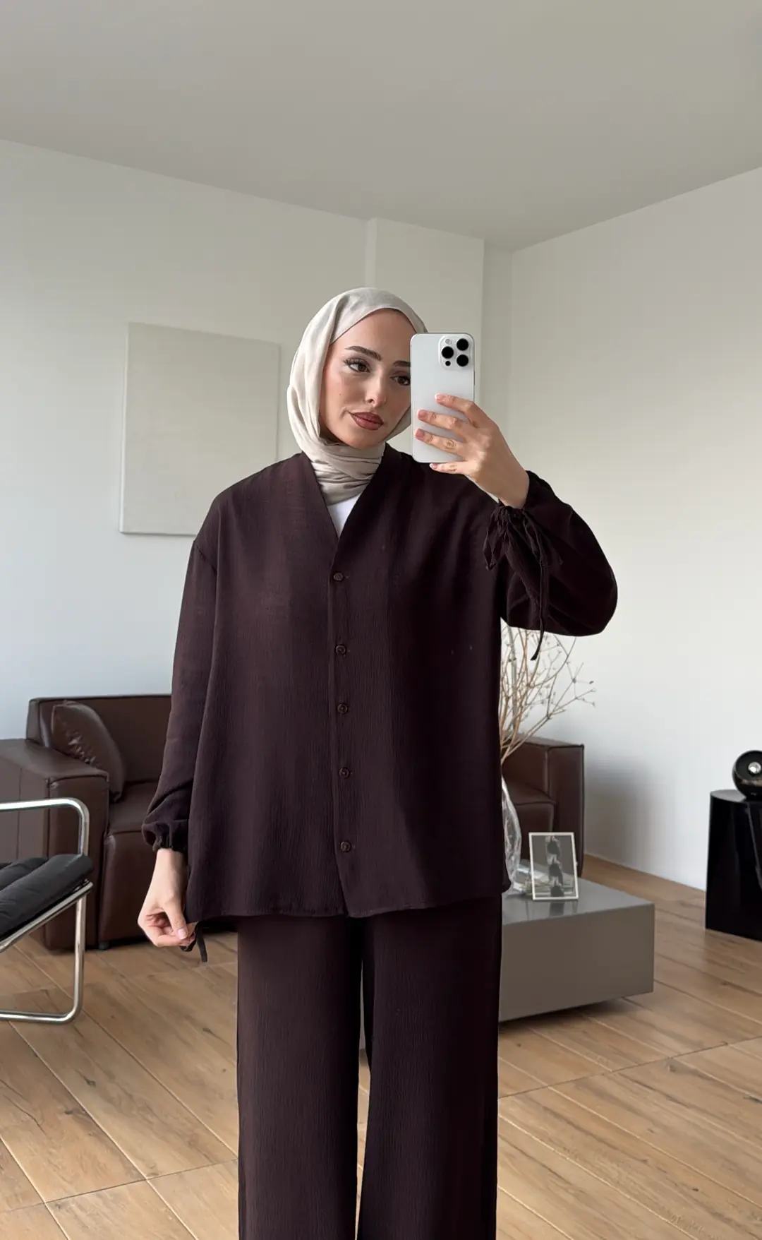 Oversize Kol Bagcıklı Takım Kahve