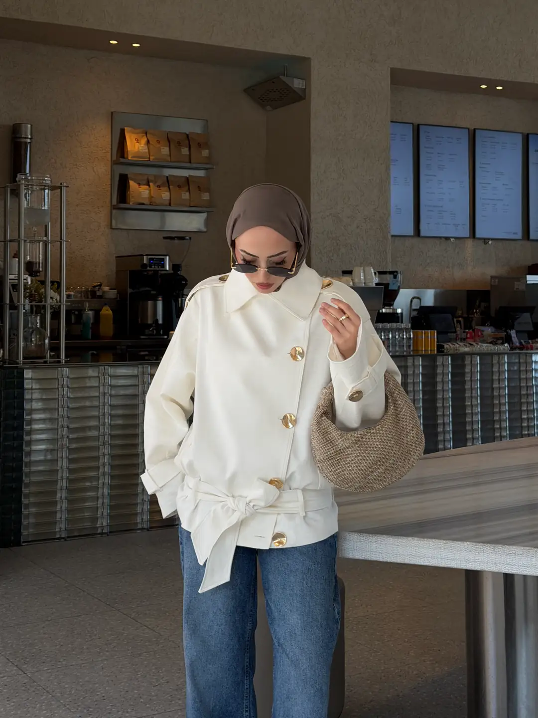 Kruvaze Trenç/Ceket Beyaz