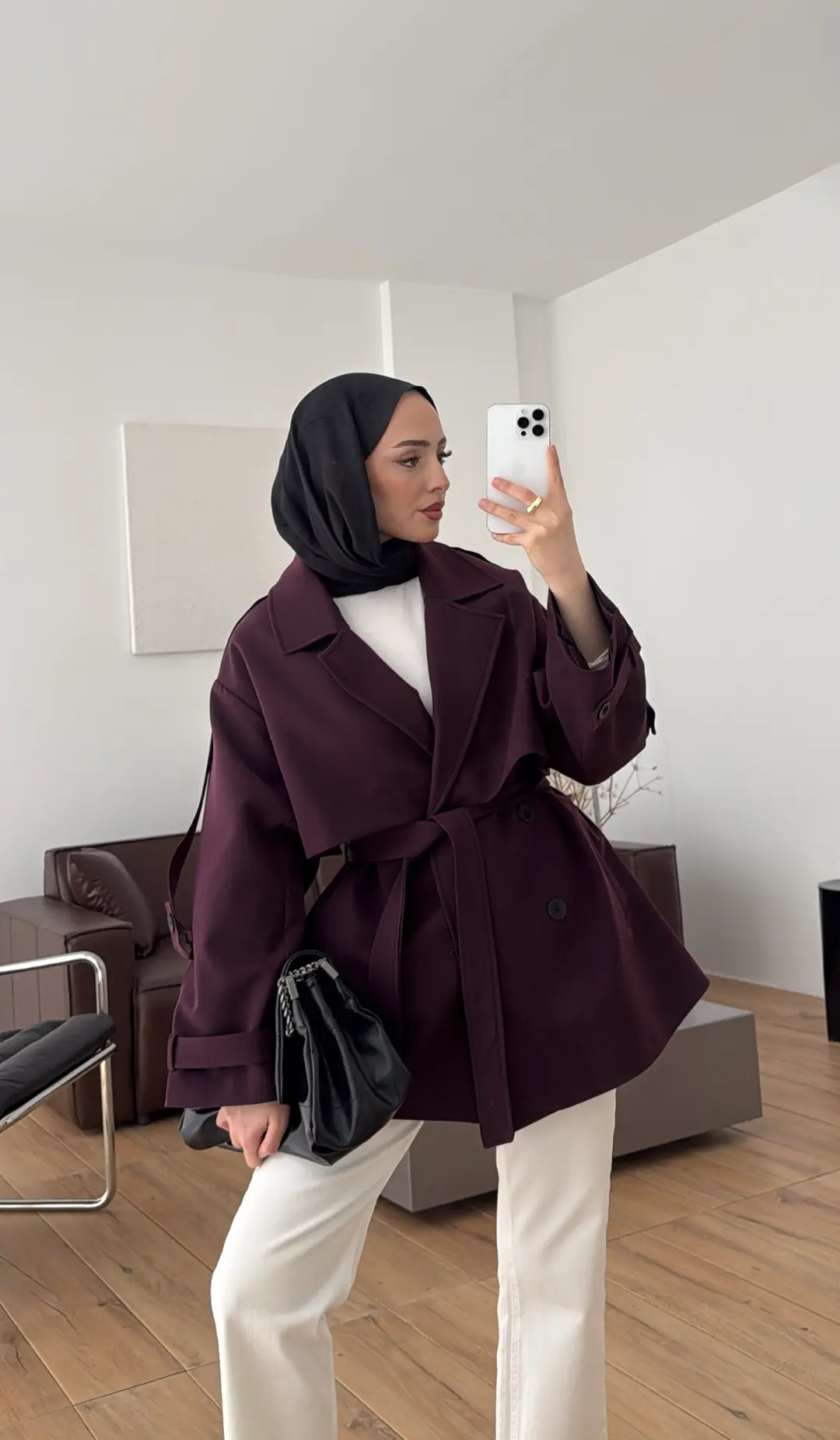 Kısa Trençkot Mürdüm