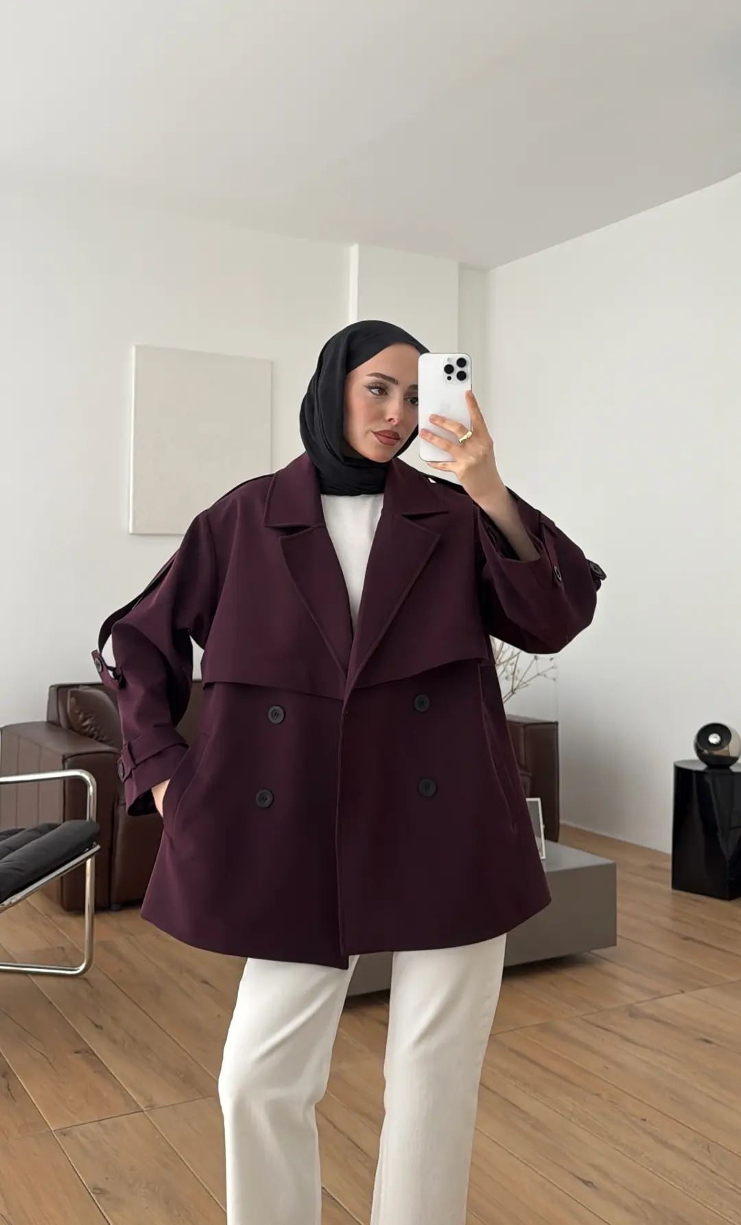 Kısa Trençkot Mürdüm