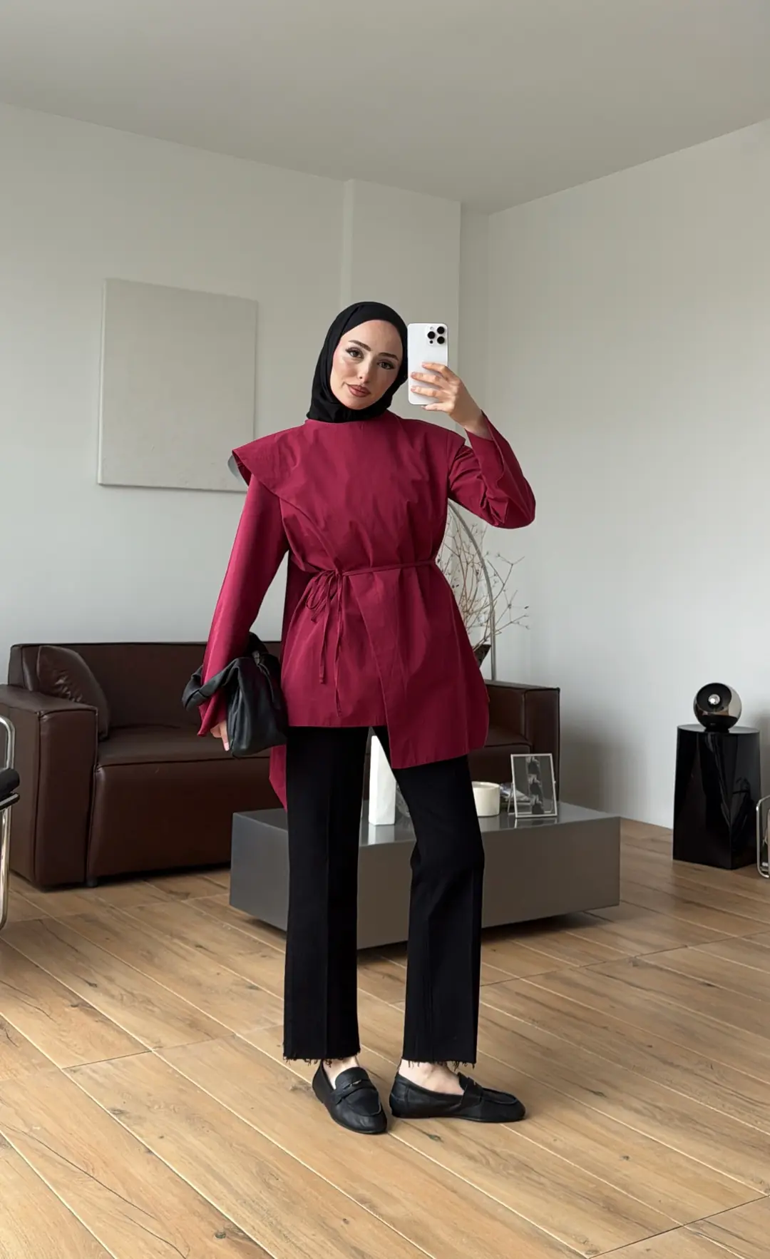 Premium Şal Detaylı Gömlek Bordo