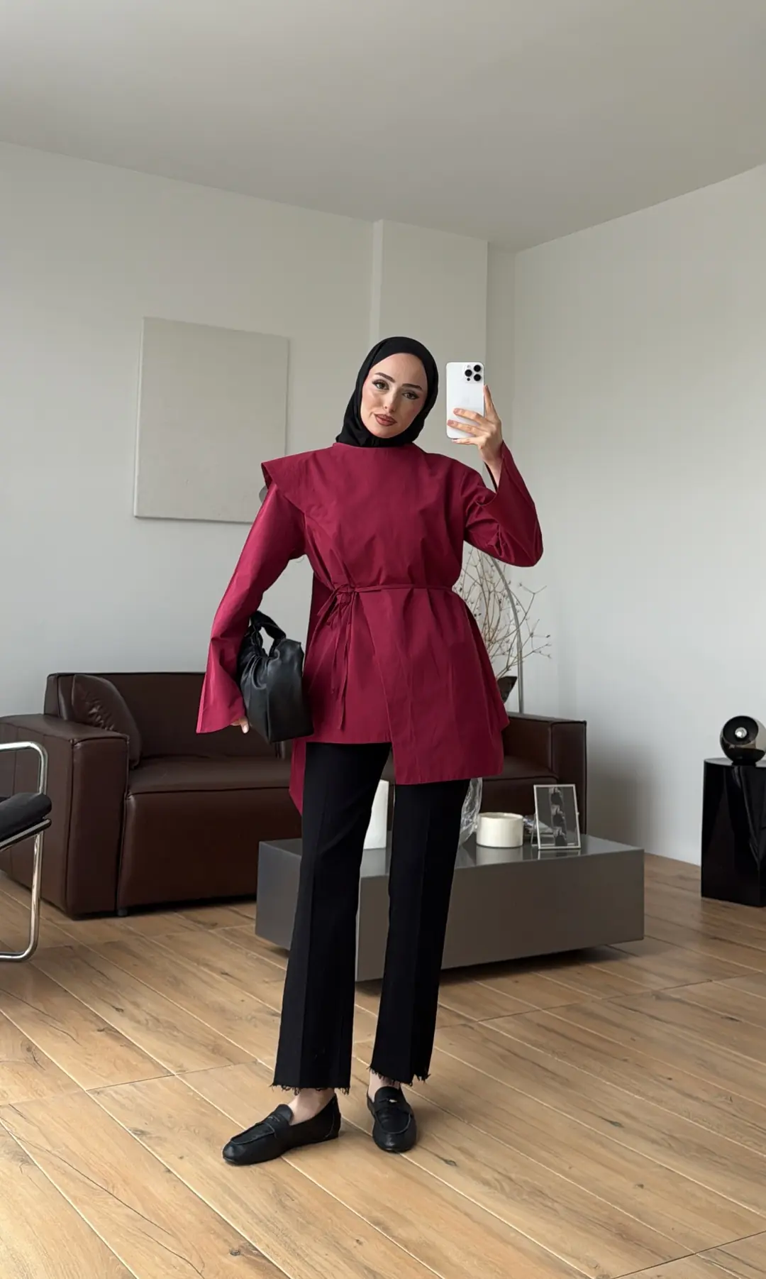 Premium Şal Detaylı Gömlek Bordo