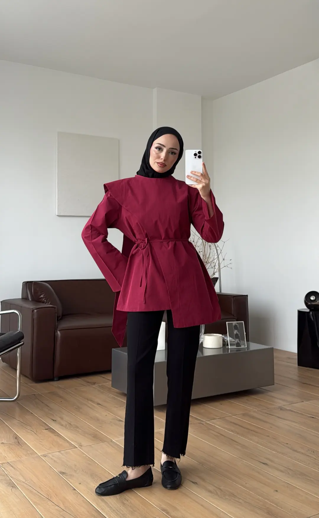 Premium Şal Detaylı Gömlek Bordo