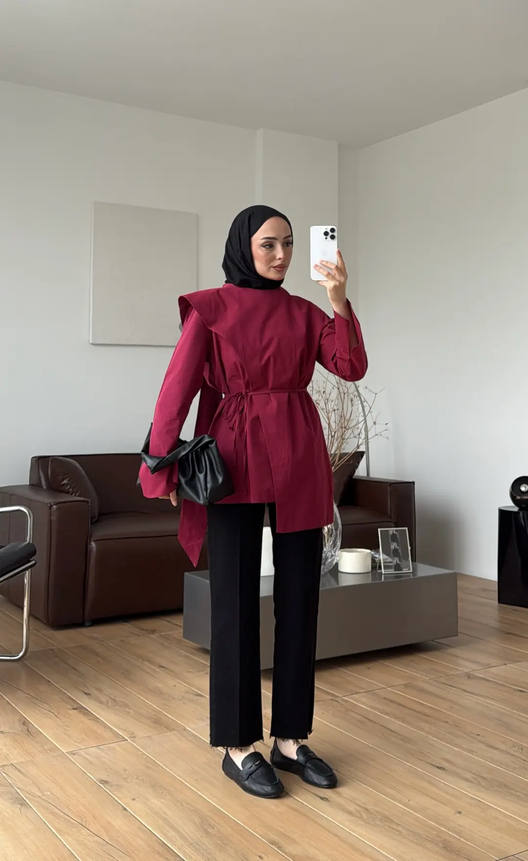 Premium Şal Detaylı Gömlek Bordo