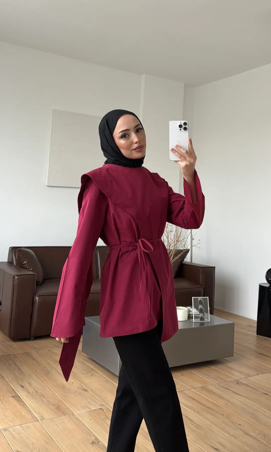 Premium Şal Detaylı Gömlek Bordo