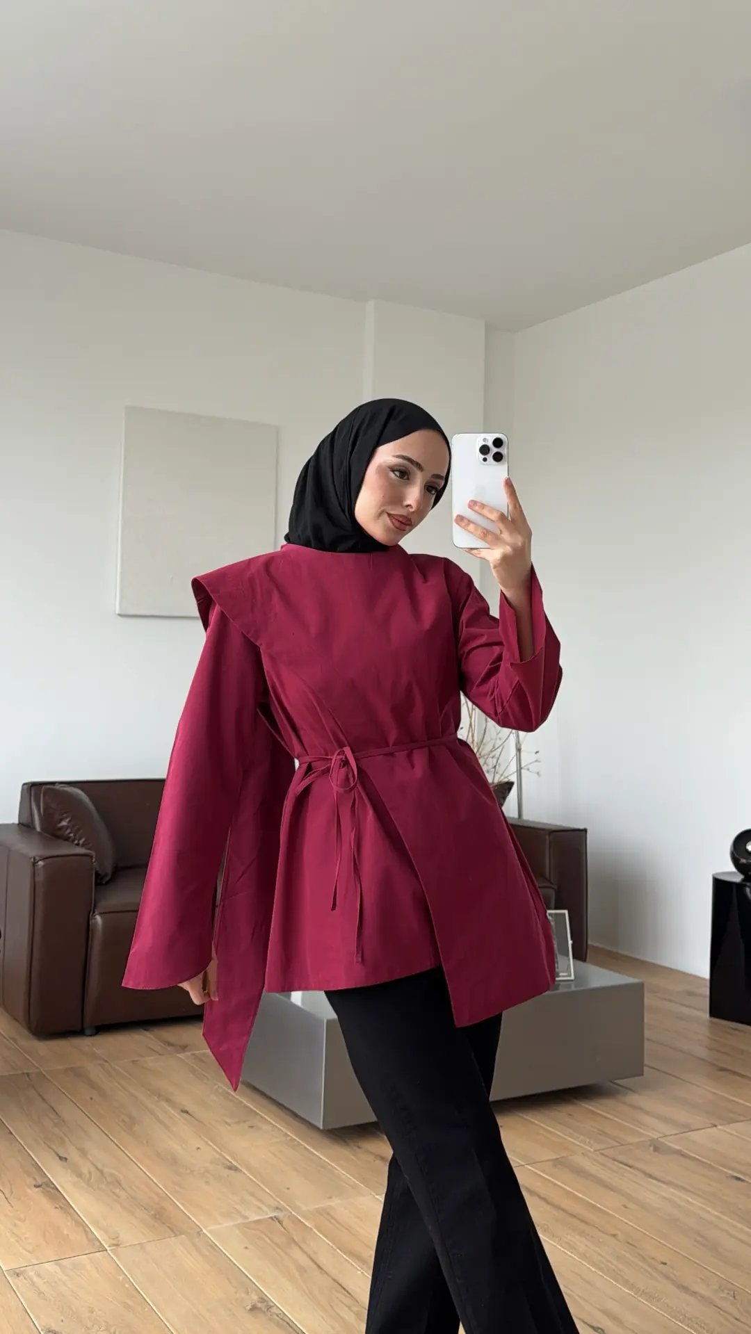 Premium Şal Detaylı Gömlek Bordo