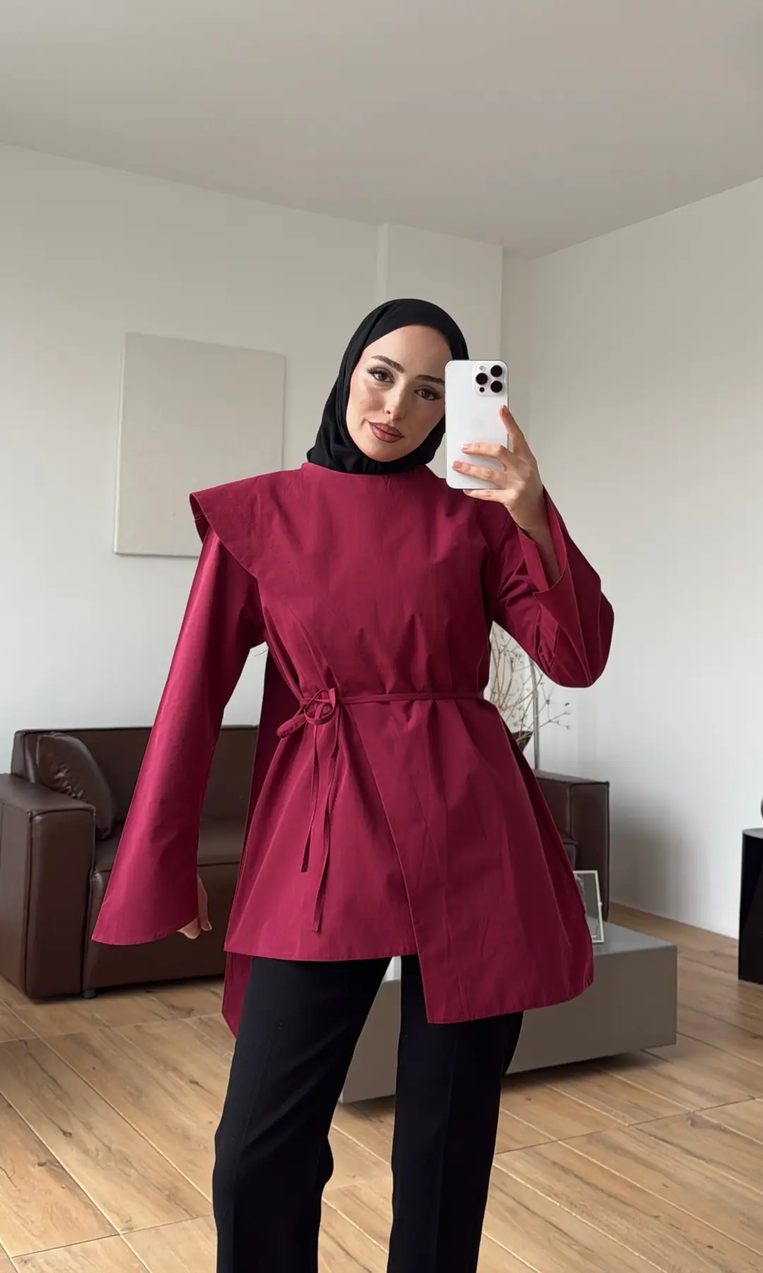 Premium Şal Detaylı Gömlek Bordo