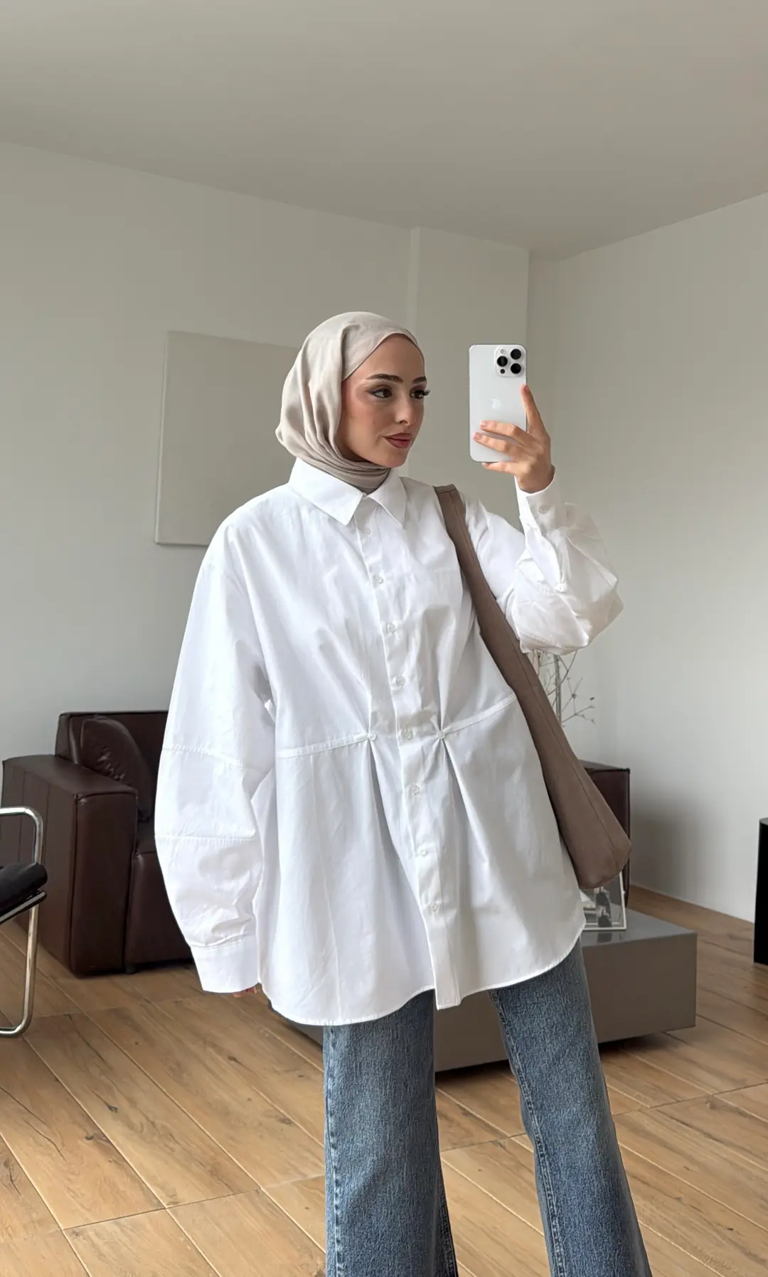 Poplin Düğme Detay Gömlek Beyaz