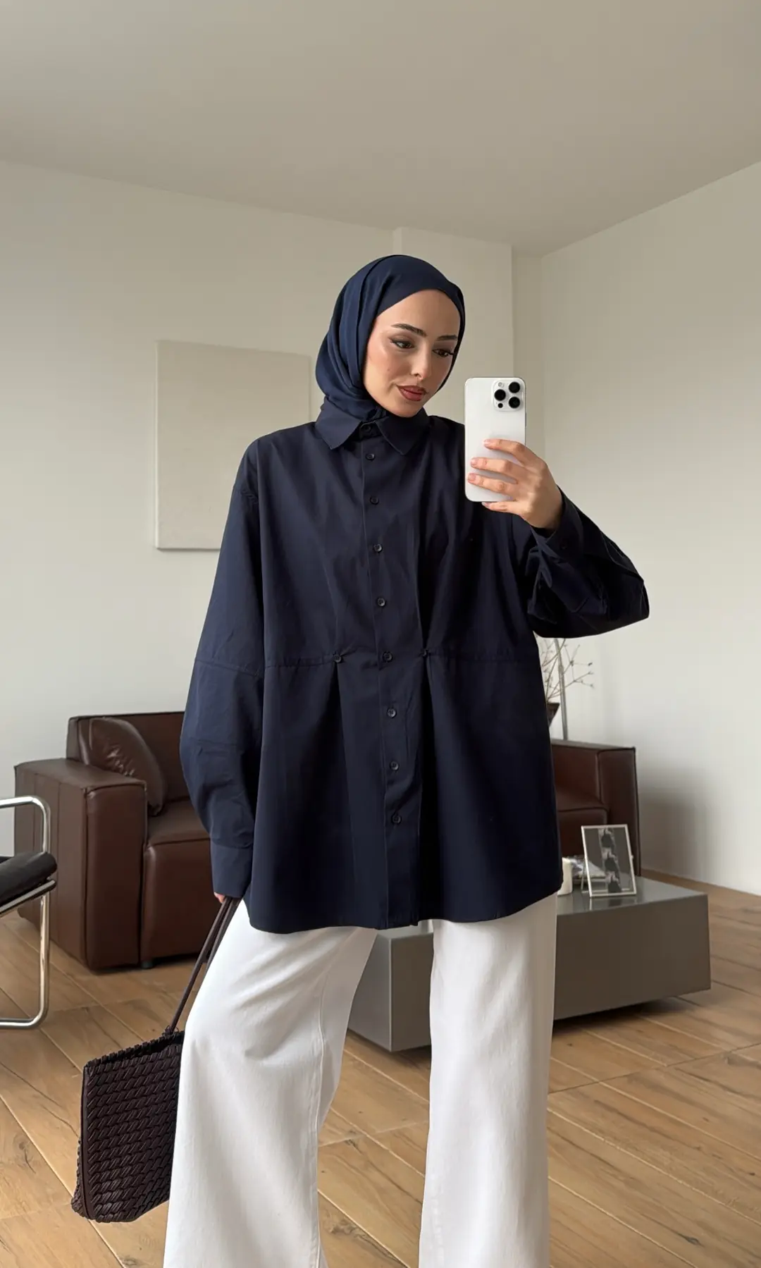 Poplin Düğme Detay Gömlek Lacivert