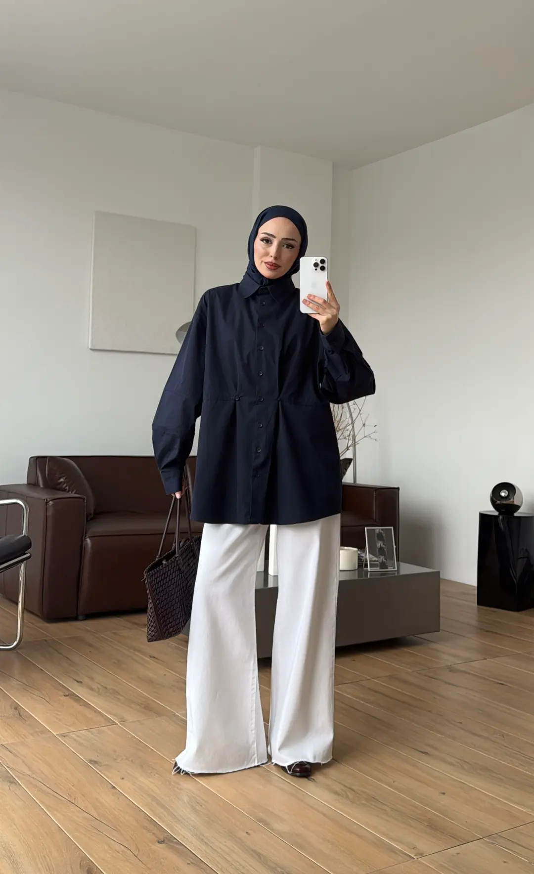 Poplin Düğme Detay Gömlek Lacivert