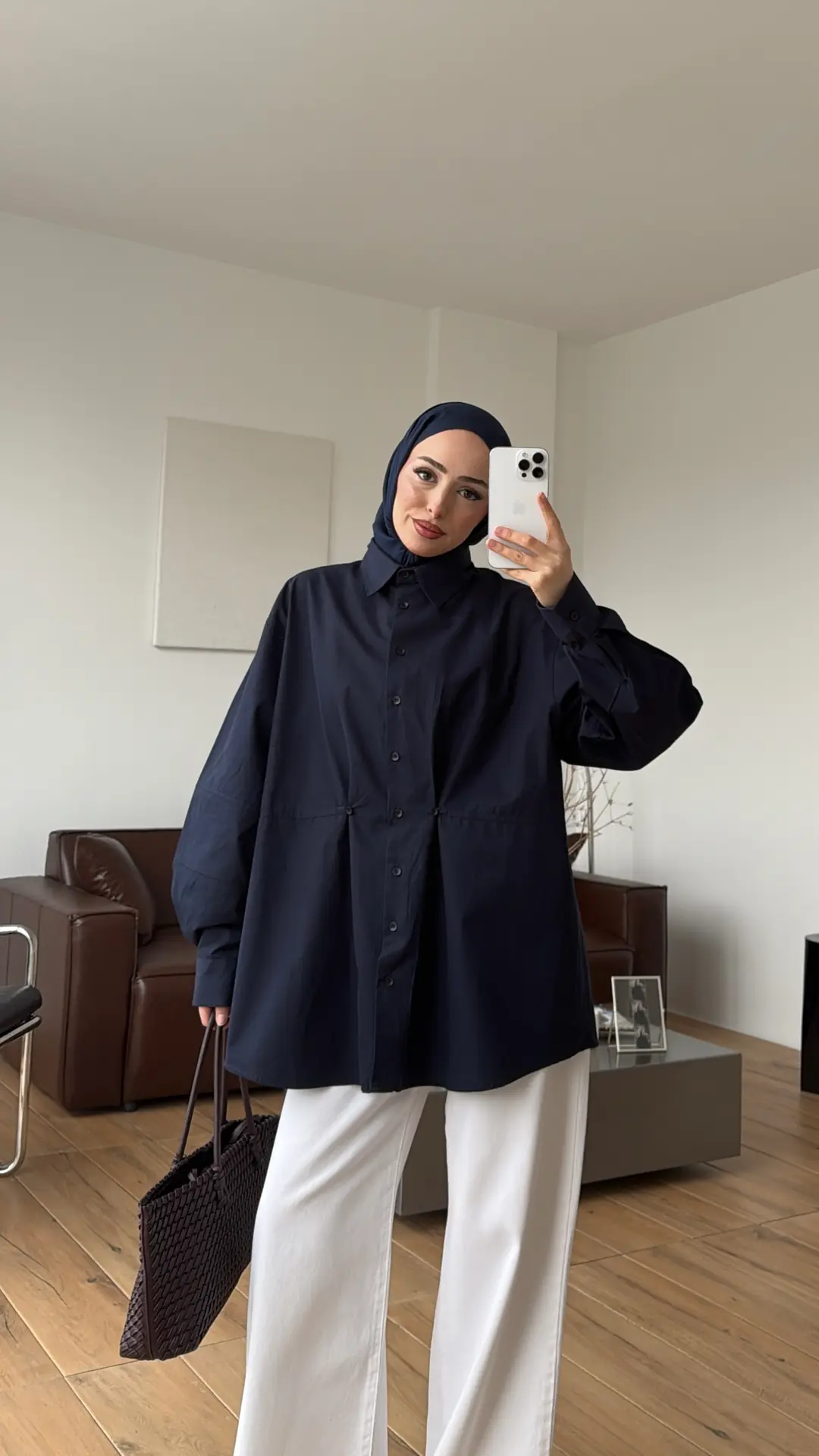 Poplin Düğme Detay Gömlek Lacivert
