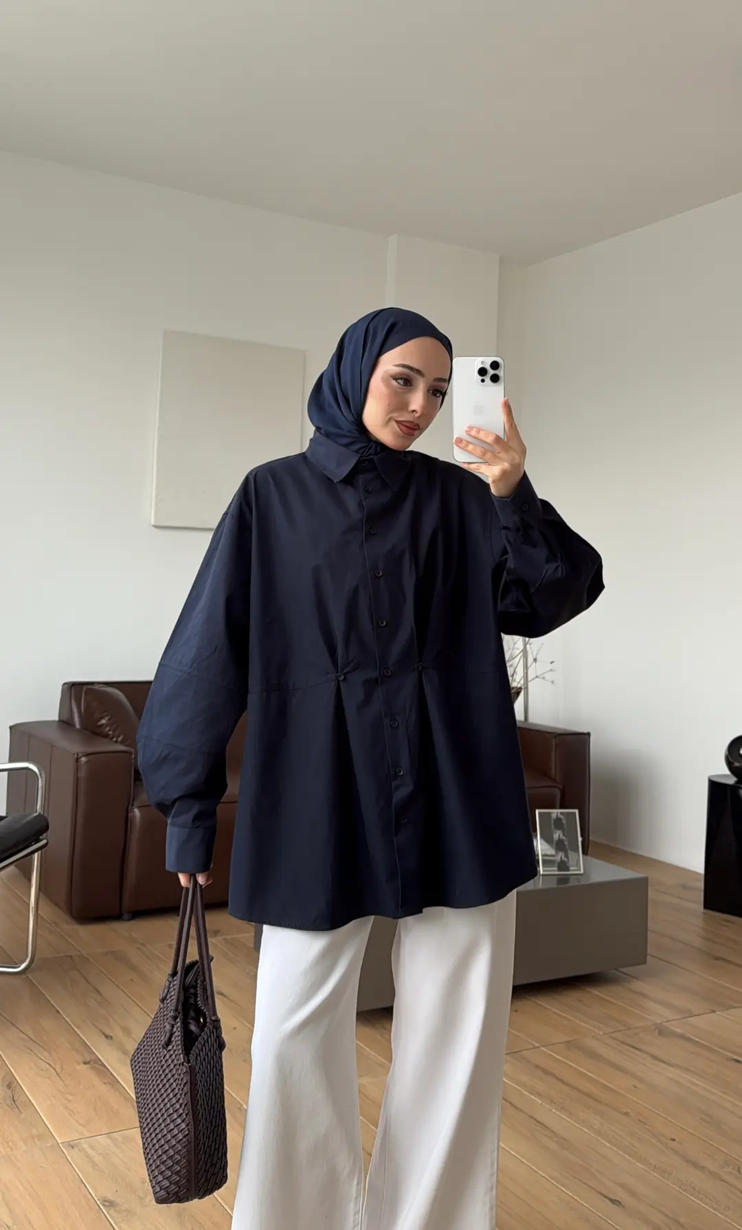 Poplin Düğme Detay Gömlek Lacivert